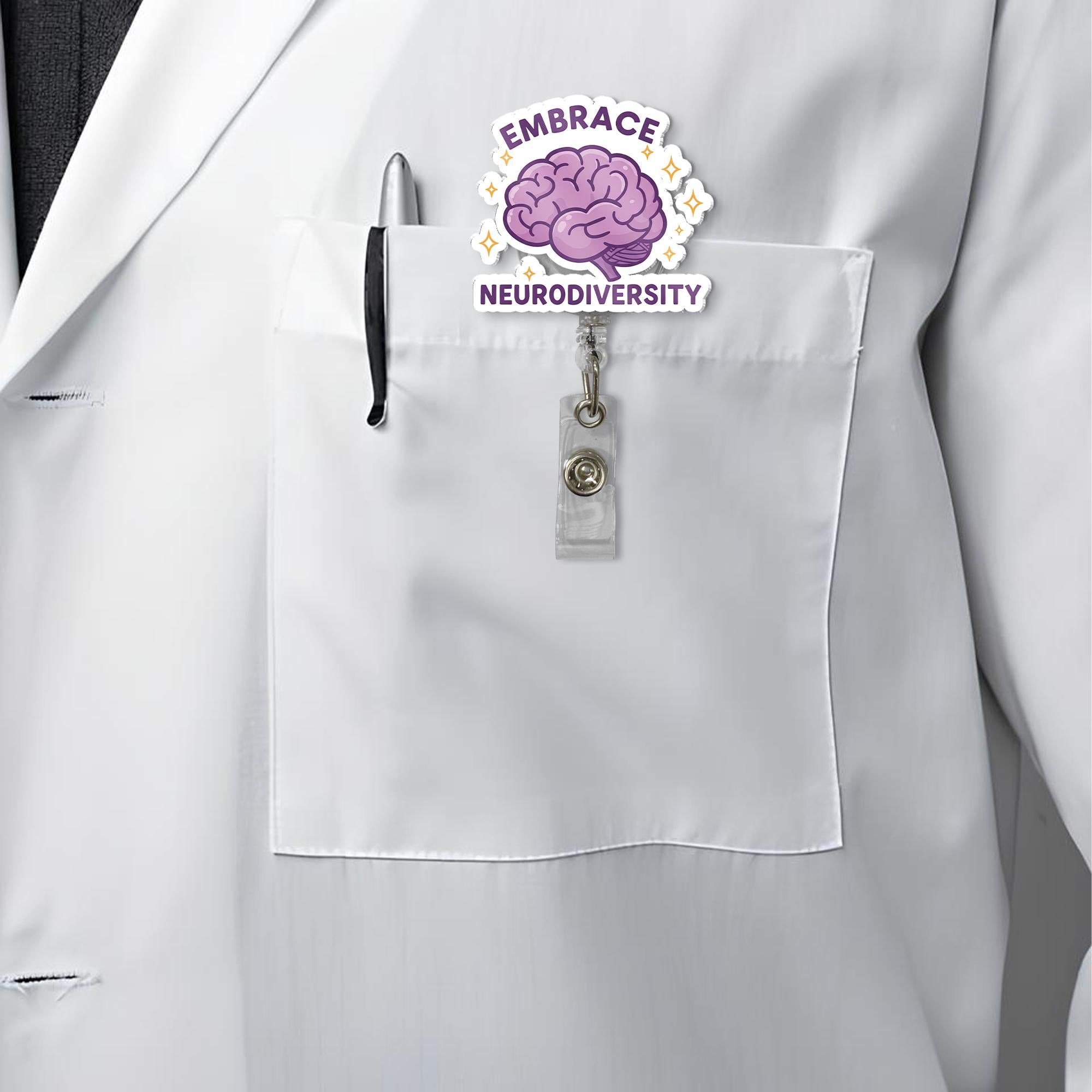 Embrace Neurodiversity Badge Reel - Cute Brain Design ID Holder for Teachers, Therapists, Nurses, and Advocates, Funny Badge Reel