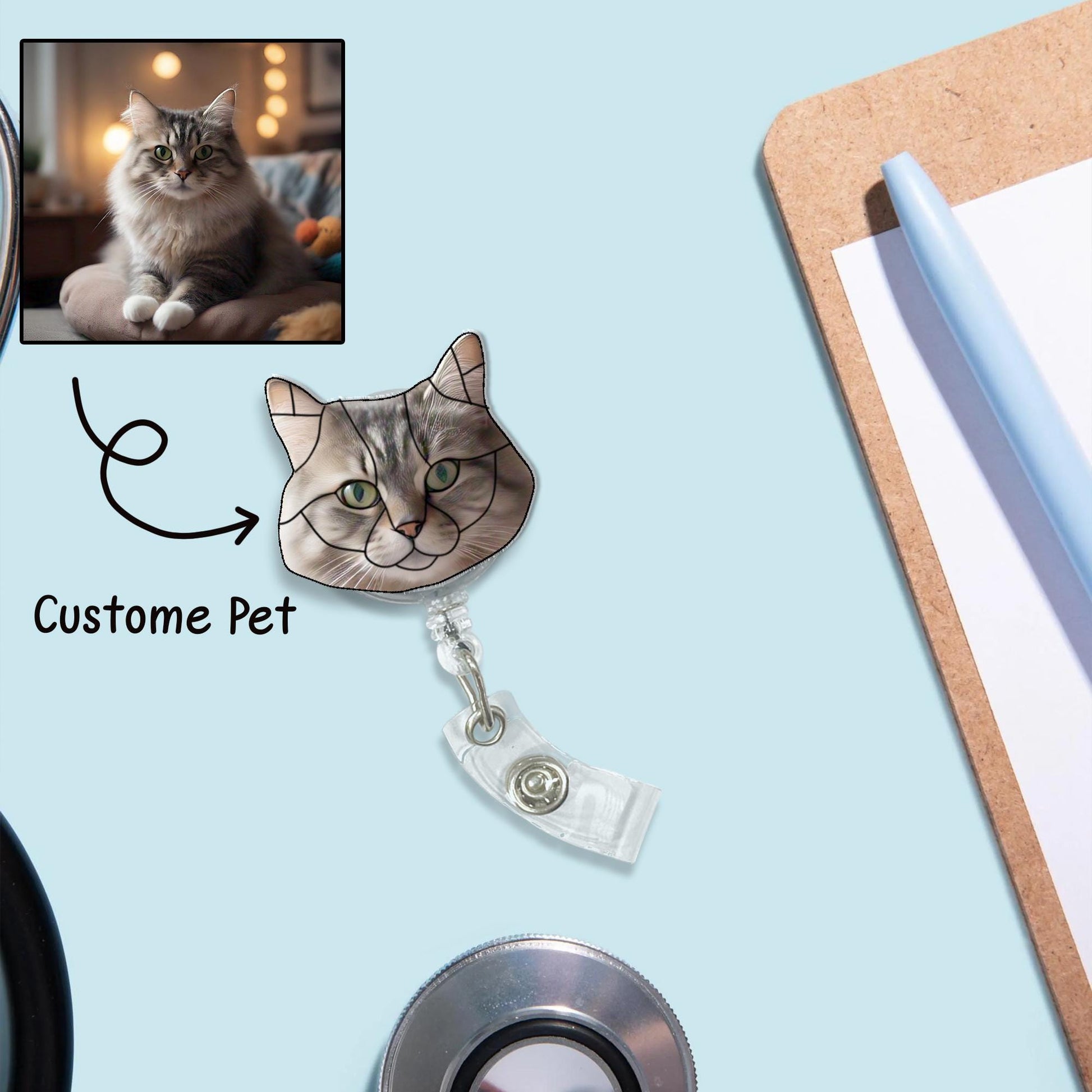 Custom Pet Photo Acrylic Badge Reel, Pet Mom Gift, Pet Lover Id Holder, RN ID Holder Gift, Nurse Gift, Custom Gift Idea, Stocking Stuffer
