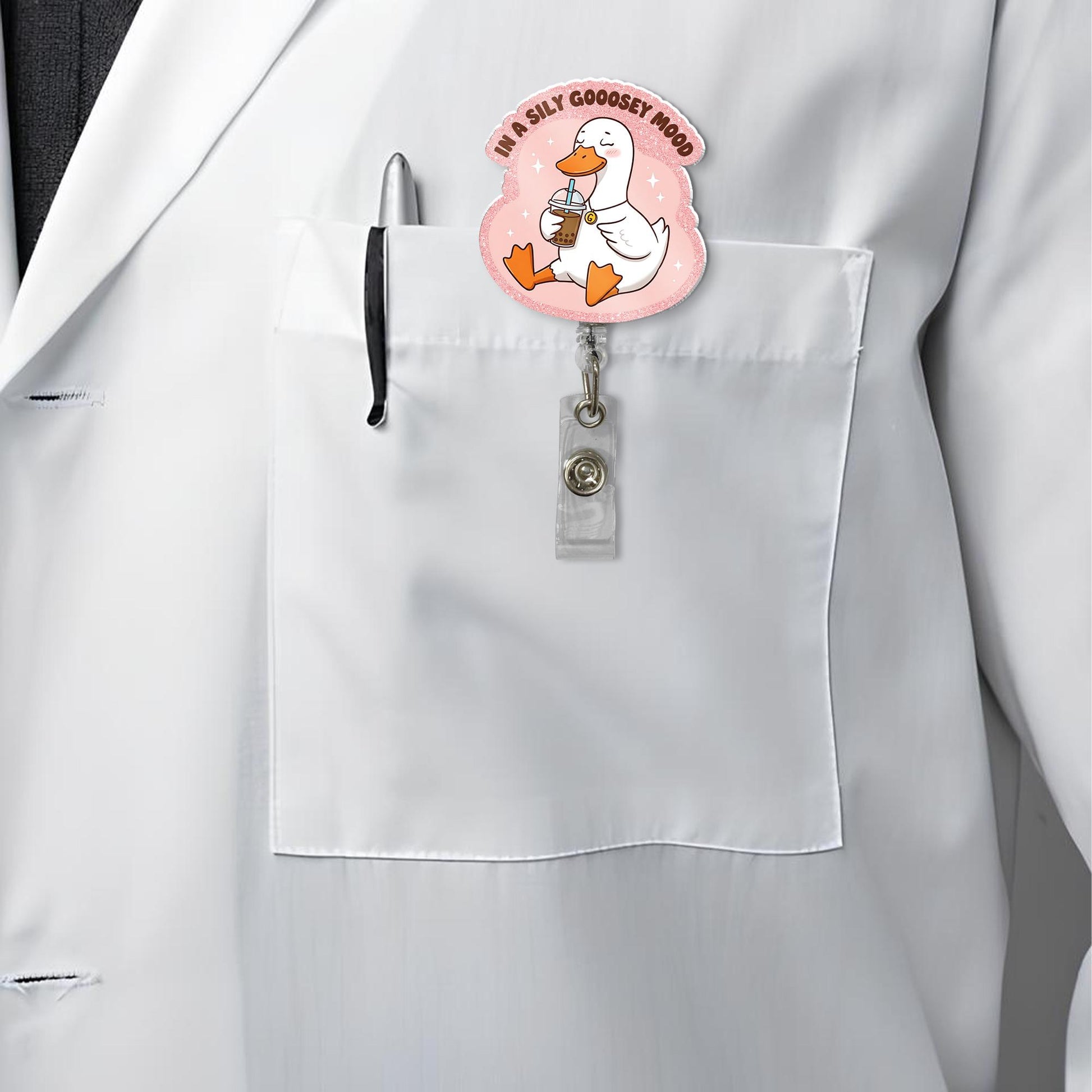 In a Silly Goosey Mood Badge Reel, Funny Goose Lover Accessory for Nurses, Quirky ID Holder Gift for Healthcare Professionals