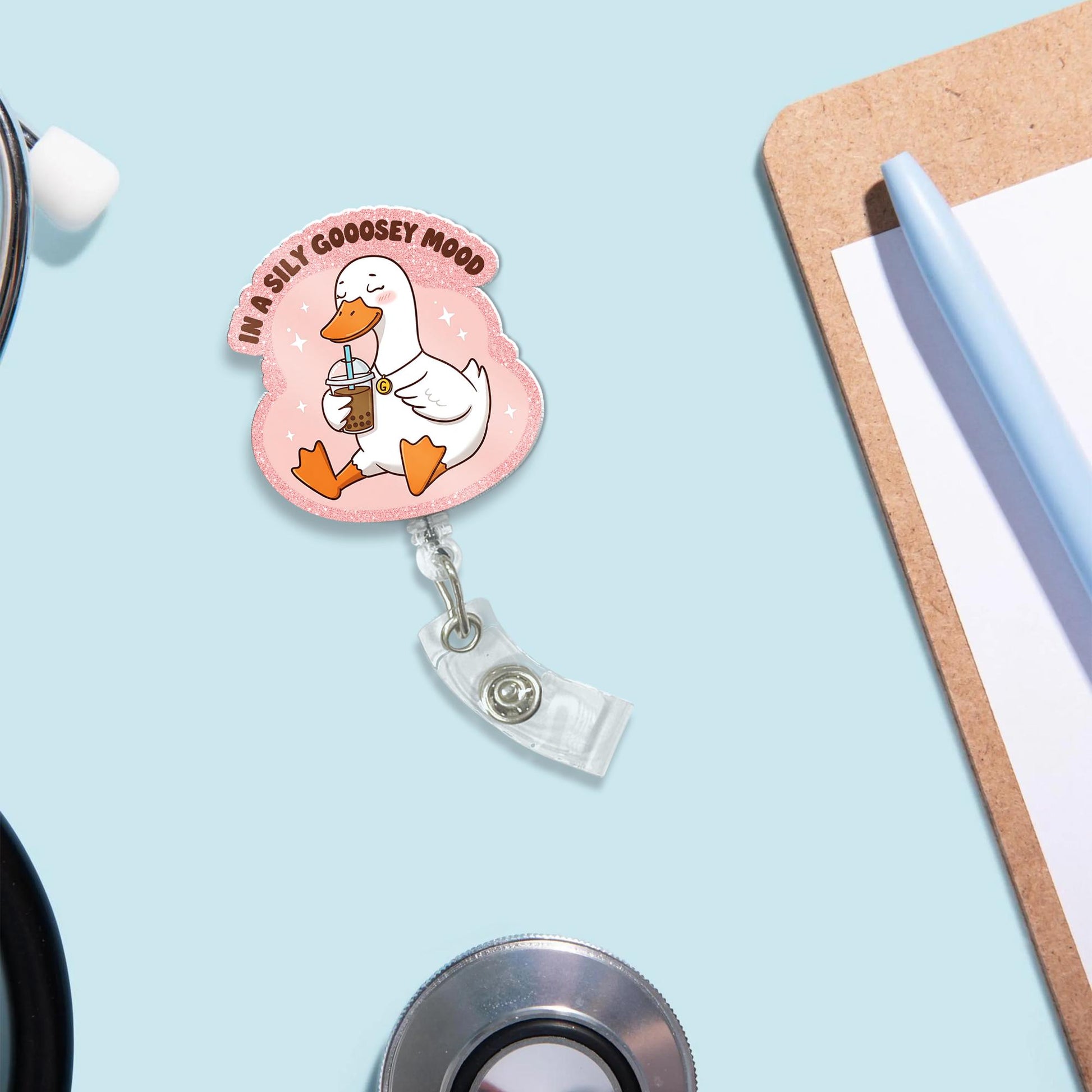 In a Silly Goosey Mood Badge Reel, Funny Goose Lover Accessory for Nurses, Quirky ID Holder Gift for Healthcare Professionals