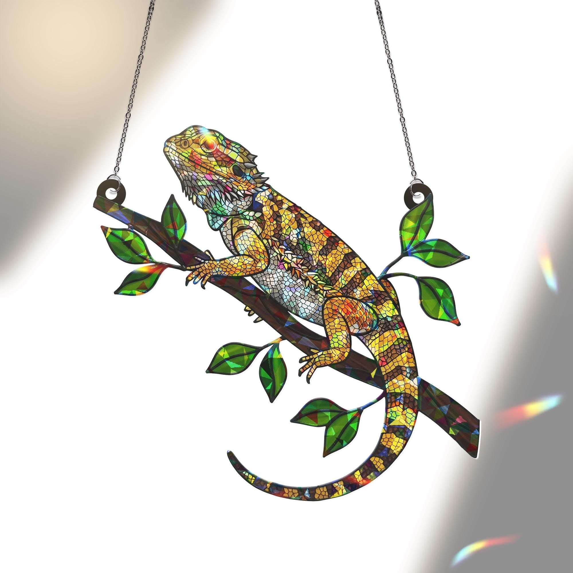 Bearded Dragon Suncatcher – Holographic Acrylic Lizard Gift for Reptile Mom, Mother’s Day Window Decor gift for bearded dragon lover