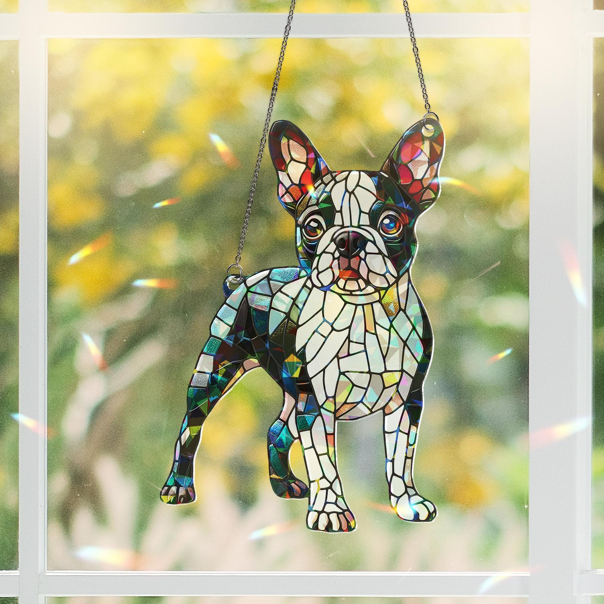 ACRYLIC Hologram Boston terrier Window Hanging, colorful dog lover decor, suncatcher gift for dog moms, perfect home accent