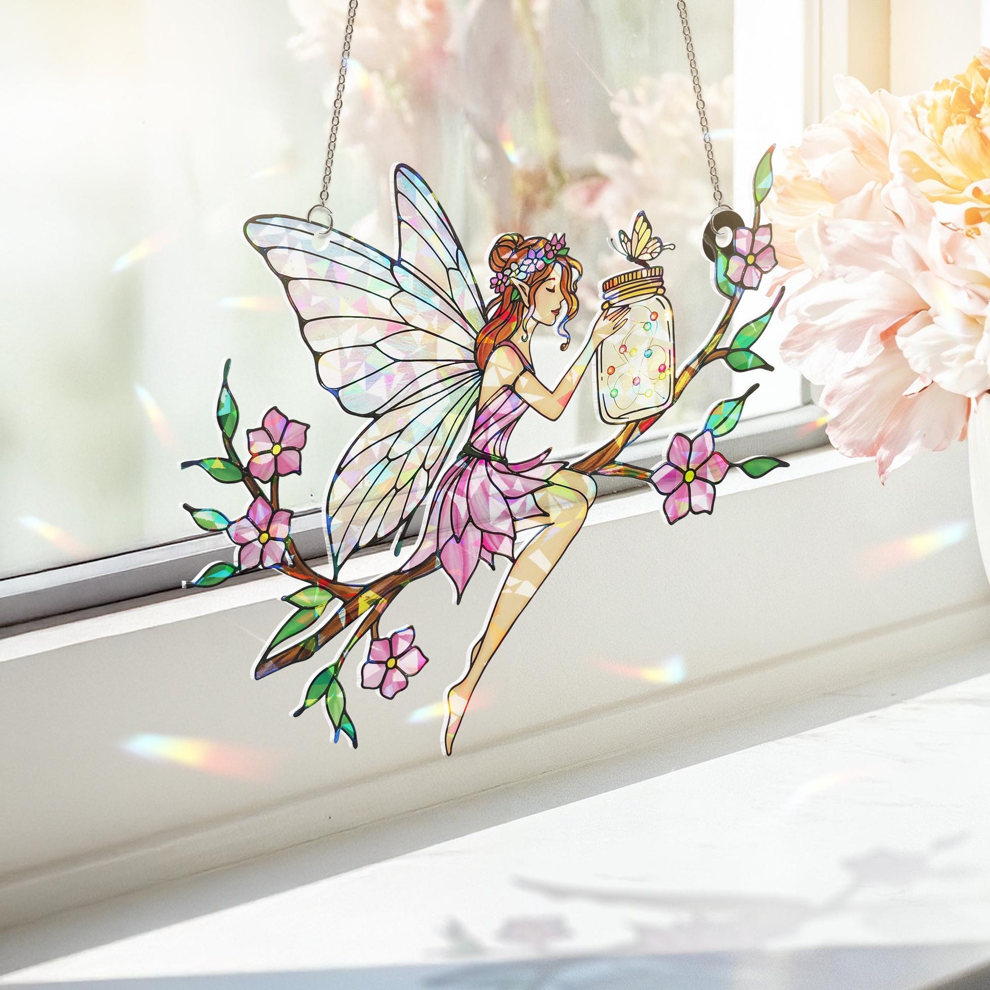 Fairy Hologram Ornament, Butterfly Fairy Flower Window Decor Ornament Gift For Mom Daughter Gift Fairies Lover Gift On Birthday Home Decor