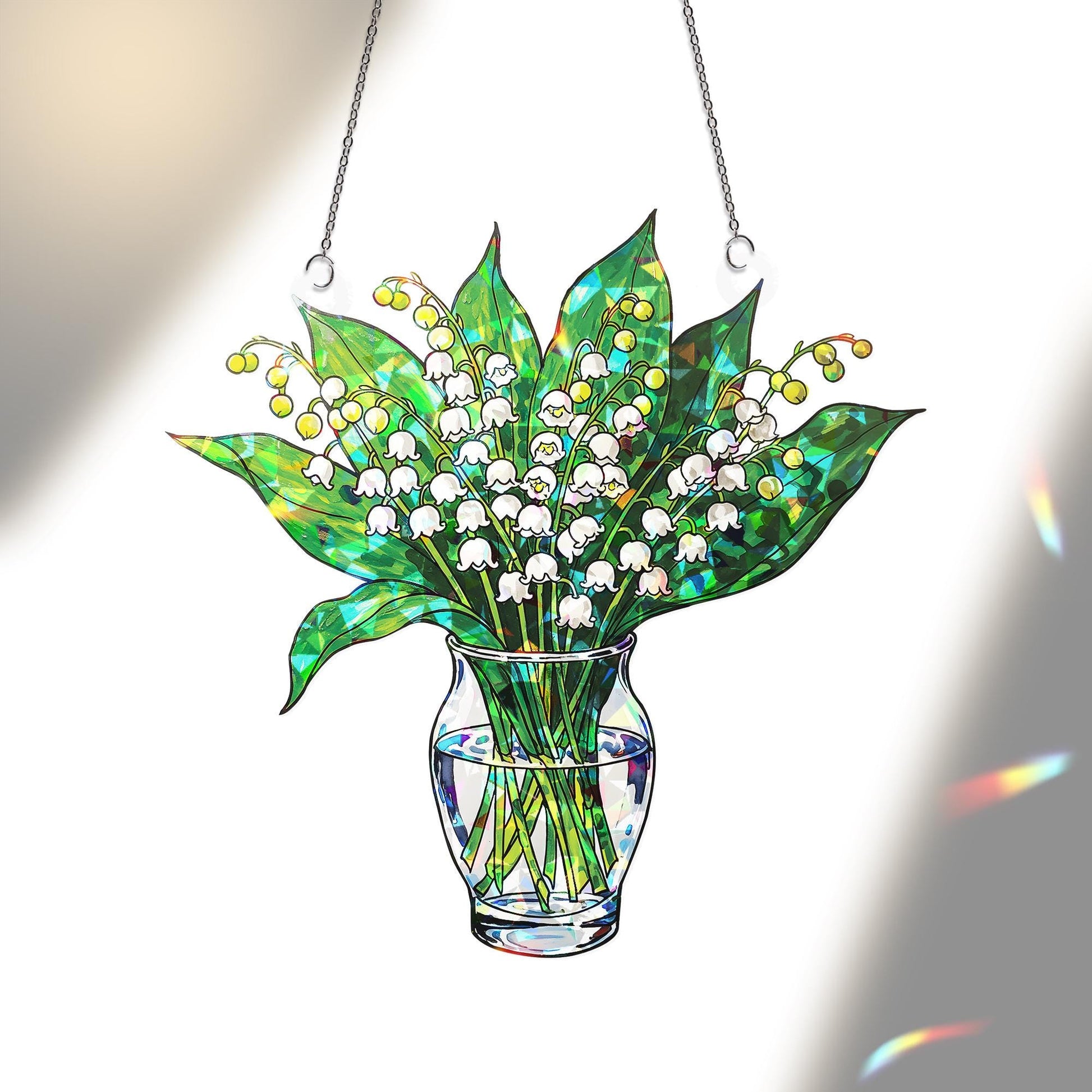 Lily of the Valley Acrylic Ornament Decor, Botanical Window Hanging, May Birth Flower Gift, Floral Glass Vase Decor, Mother's Day Gift