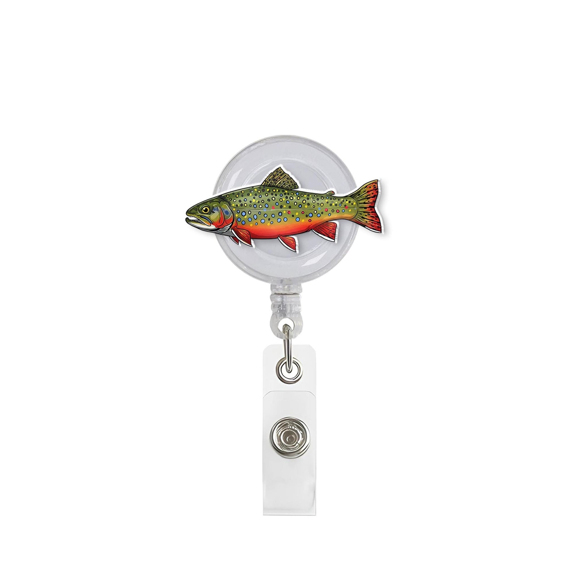 Brook Trout Badge Reel | Fly Fishing Gift for Him | Colorful Fish ID Holder | Outdoor Lover Accessory | Fisherman Office Gear, Father's Day