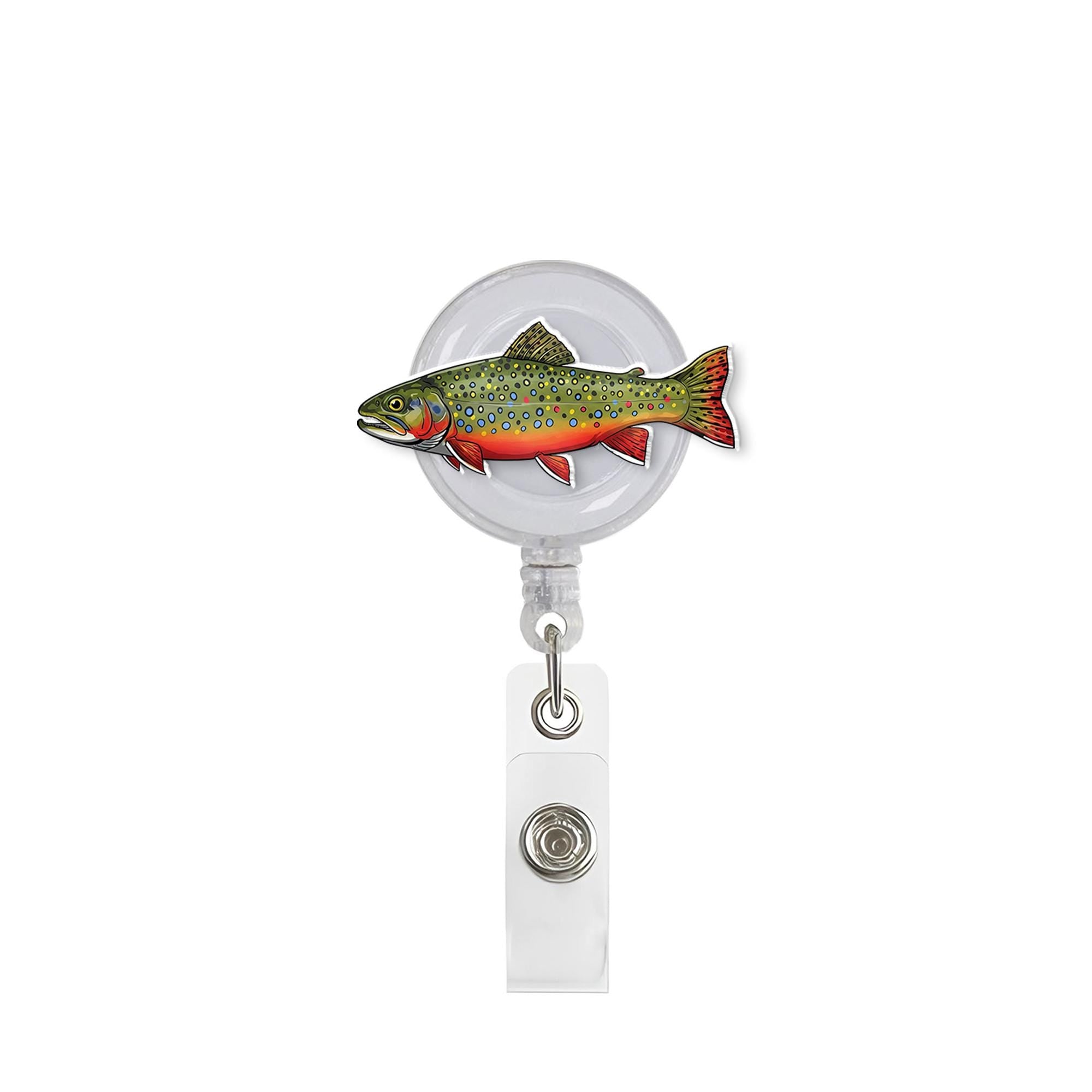 Brook Trout Badge Reel | Fly Fishing Gift for Him | Colorful Fish ID Holder | Outdoor Lover Accessory | Fisherman Office Gear, Father's Day