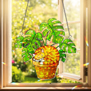 Sleeping Cat Monstera Plant Acrylic Ornament, Whimsical Window Hanging, Cat and Plant Lover Gift Decor, Gift For Her, Plant Mom Gift
