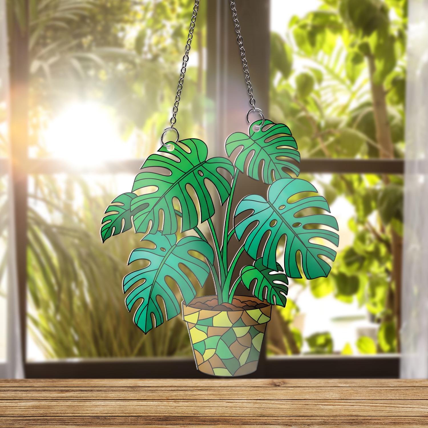 Monstera Deliciosa Acrylic Ornament, Potted Plant Window Hanging Ornament, Botanical Decor, Plant Lover Gift Idea, Mother's Day Gifts