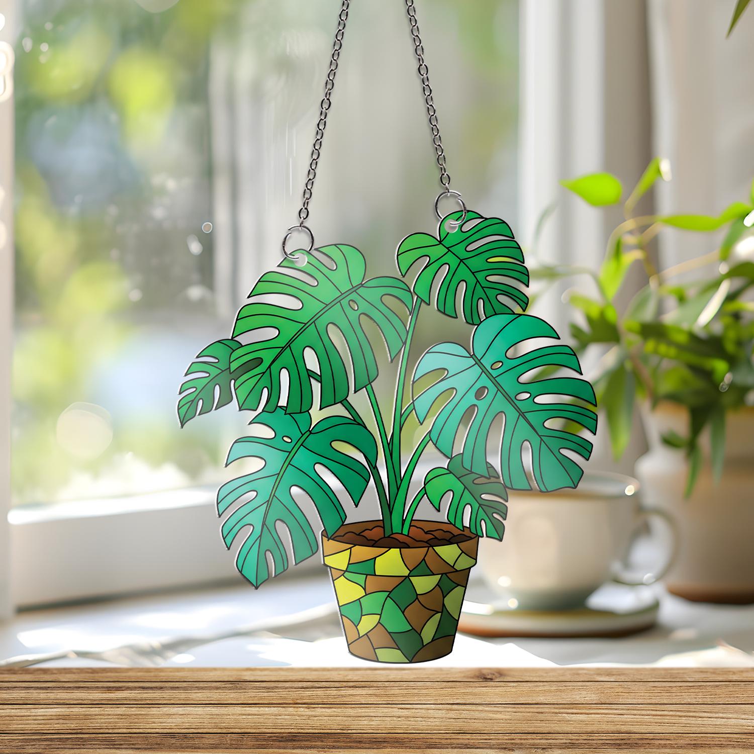Monstera Deliciosa Acrylic Ornament, Potted Plant Window Hanging Ornament, Botanical Decor, Plant Lover Gift Idea, Mother's Day Gifts