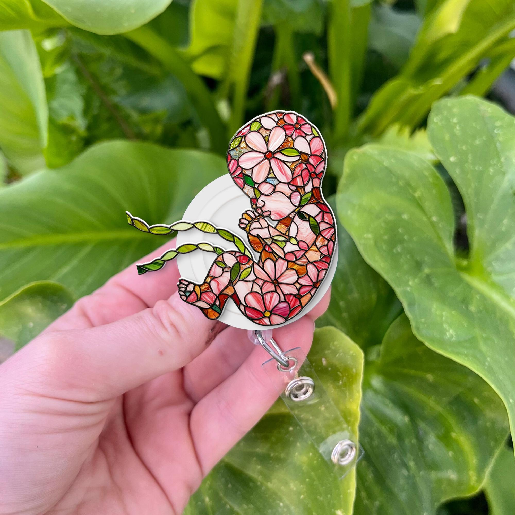 Floral Fetus Badge Reel, L&D Nurse Gift, Labor Delivery Nurse Accessory, OB Nurse Badge Holder, Cute Medical Badge Clip