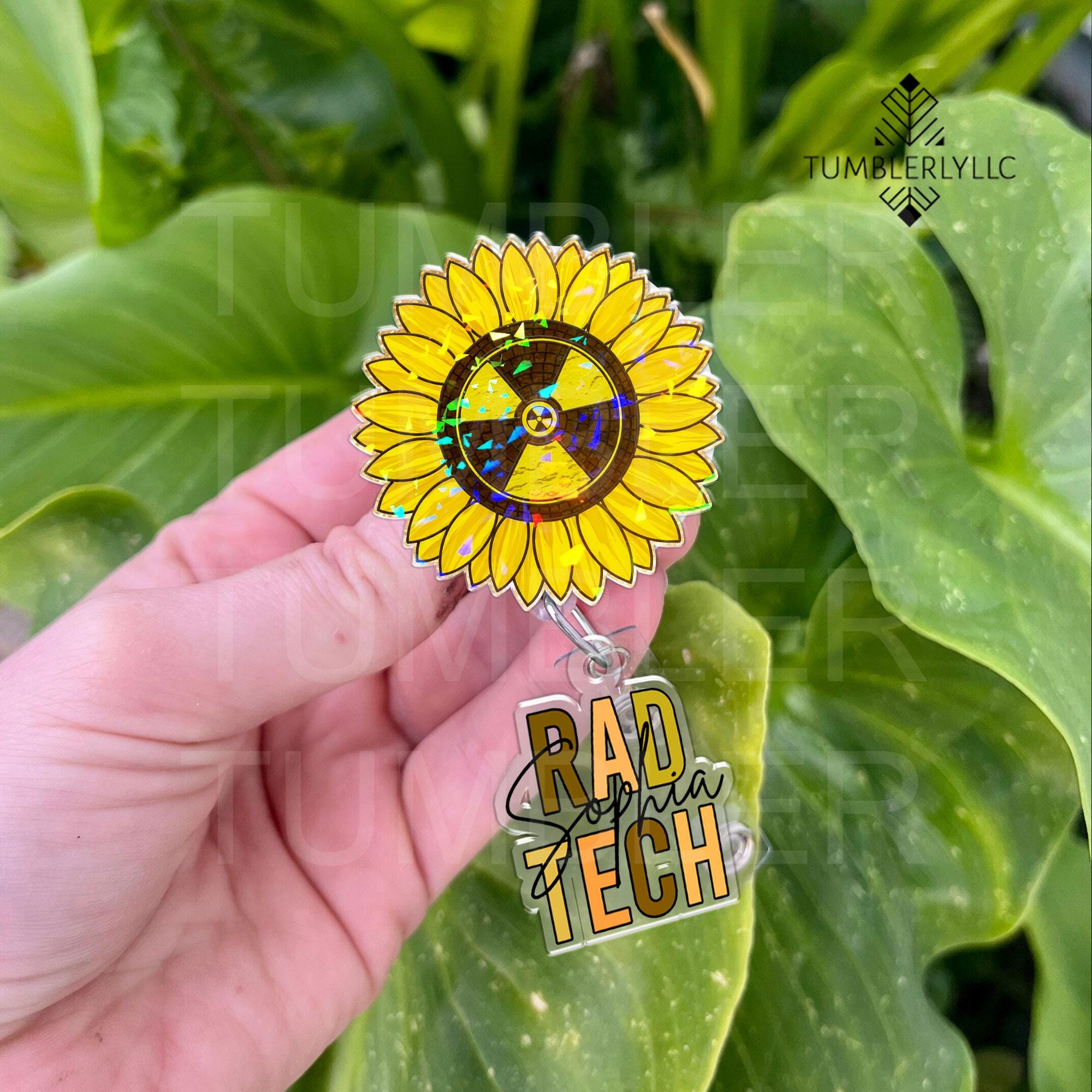 Custom Sunflower Rad Tech Charm With Name Badge Reel, x-ray badge reel, radiology badge reel, gift for x-ray tech, gift for radiologist