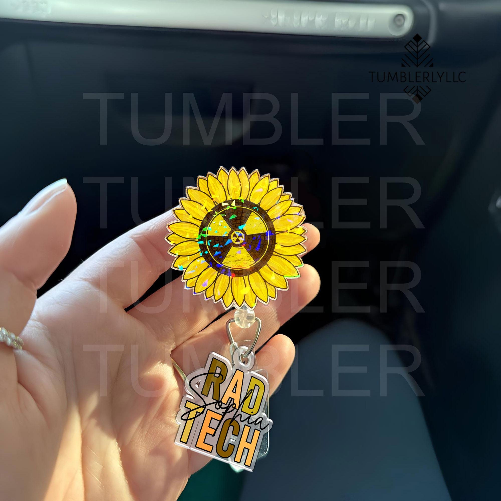 Custom Sunflower Rad Tech Charm With Name Badge Reel, x-ray badge reel, radiology badge reel, gift for x-ray tech, gift for radiologist