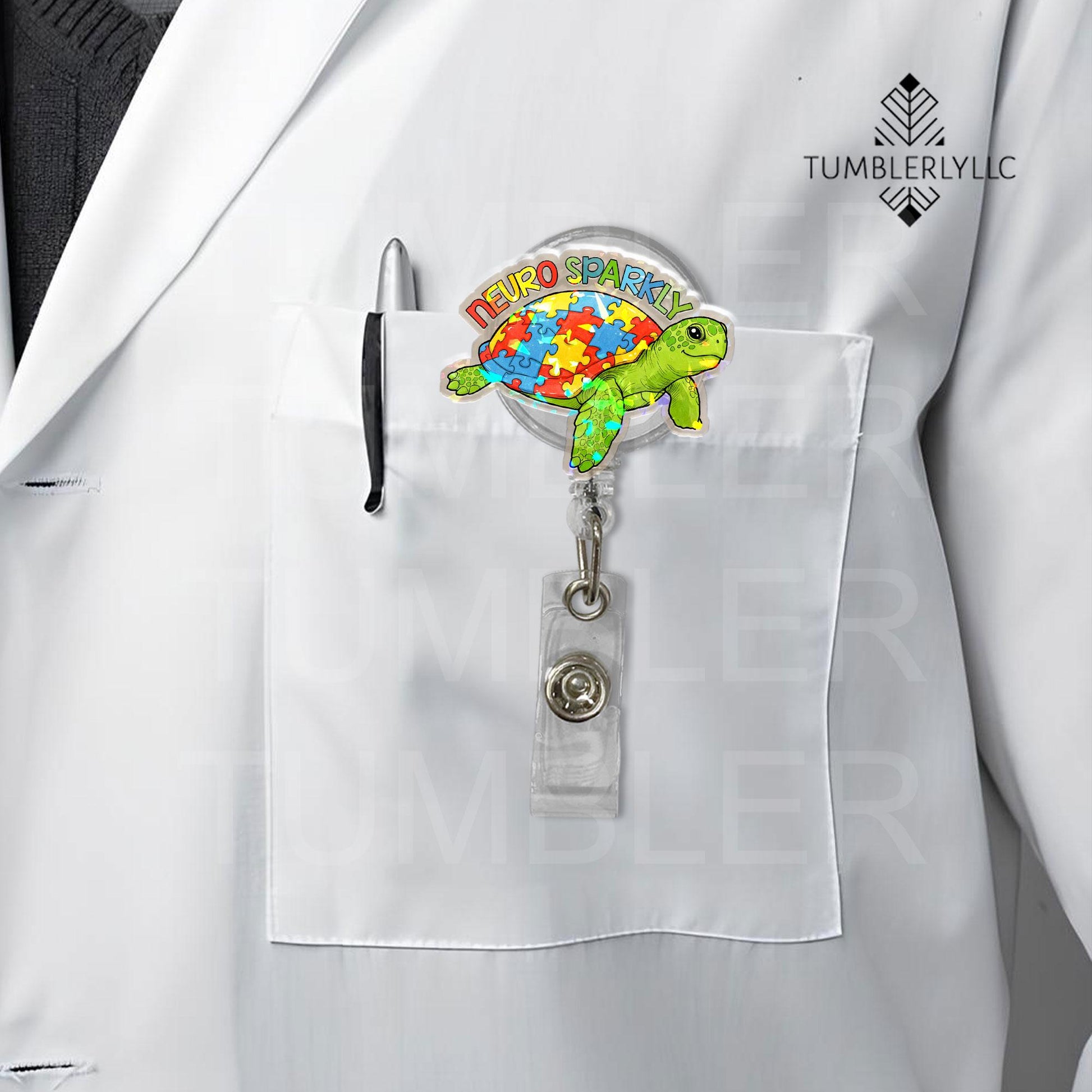 Turtle Badge Reel, Nurse Badge Reel, Pediatric Badge Reel, Funny Badge Holder Clip, Neuro Sparkly Teacher ID holder, Neurodiversity Sped