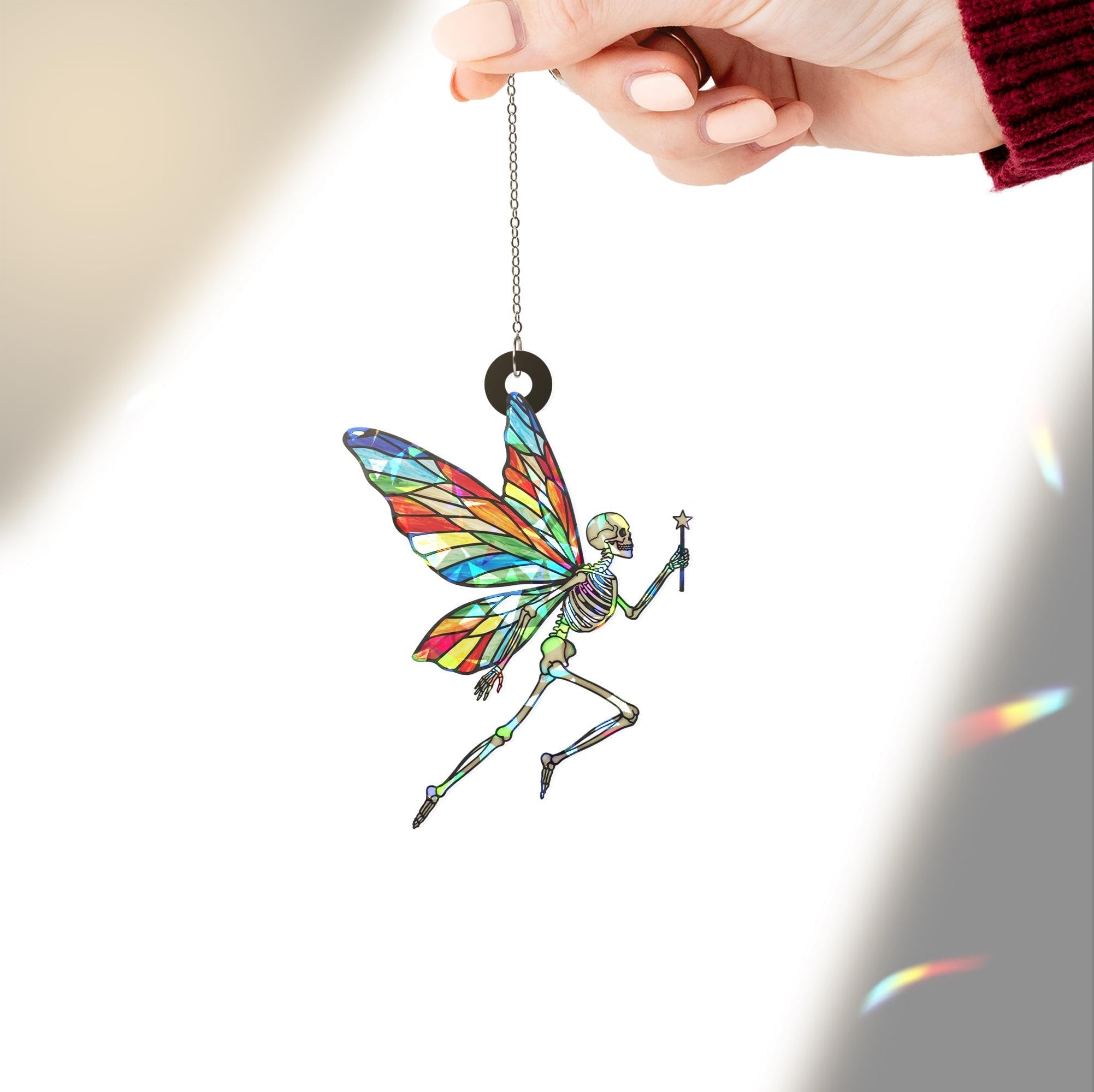 Fairy Skeleton Hologram Acrylic Window Hanging, Funny Skeleton Decor, Skeleton Lover Gift, Stocking Stuffer, Funny Home Decor, Glitter Decor
