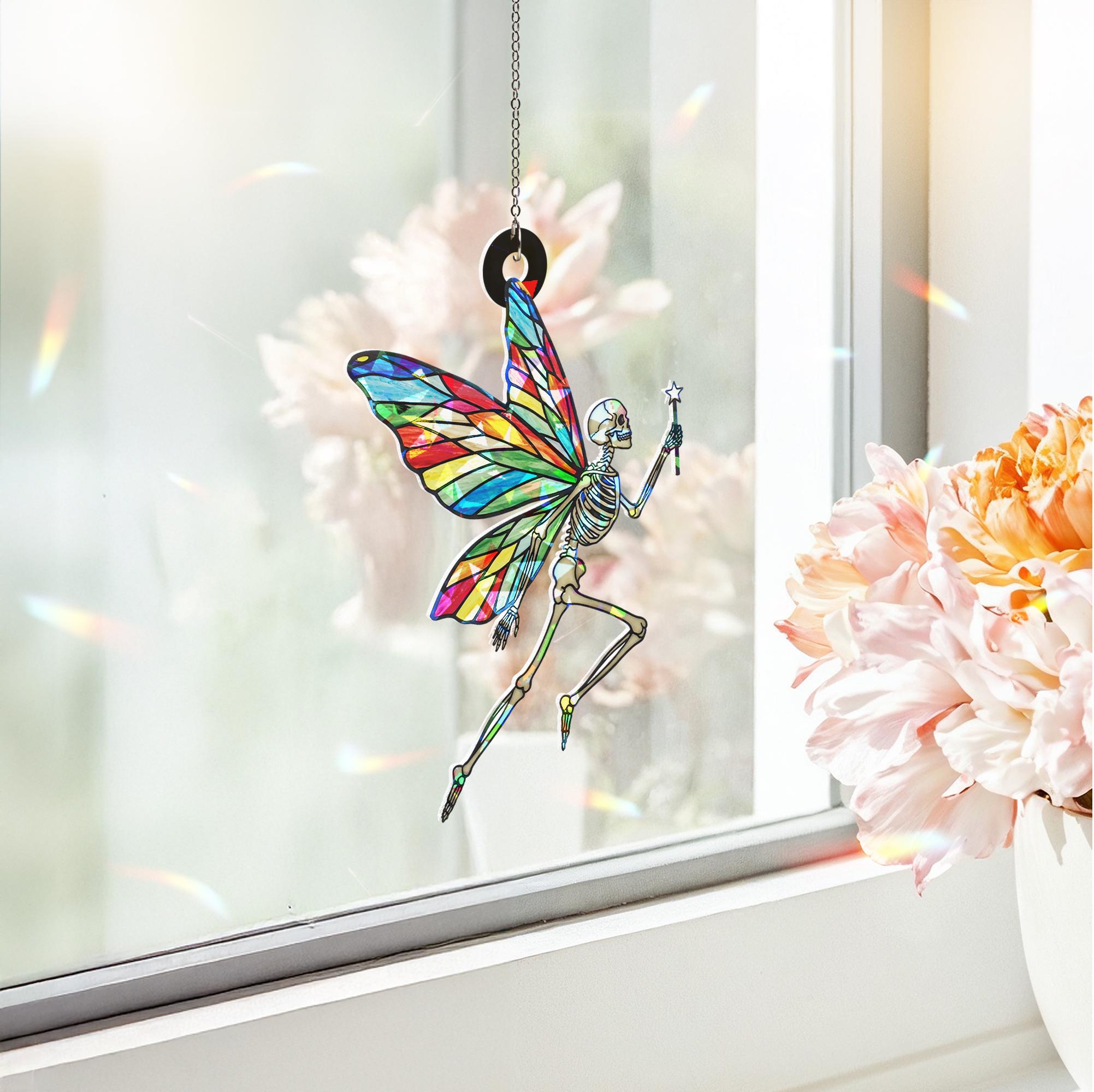 Fairy Skeleton Hologram Acrylic Window Hanging, Funny Skeleton Decor, Skeleton Lover Gift, Stocking Stuffer, Funny Home Decor, Glitter Decor