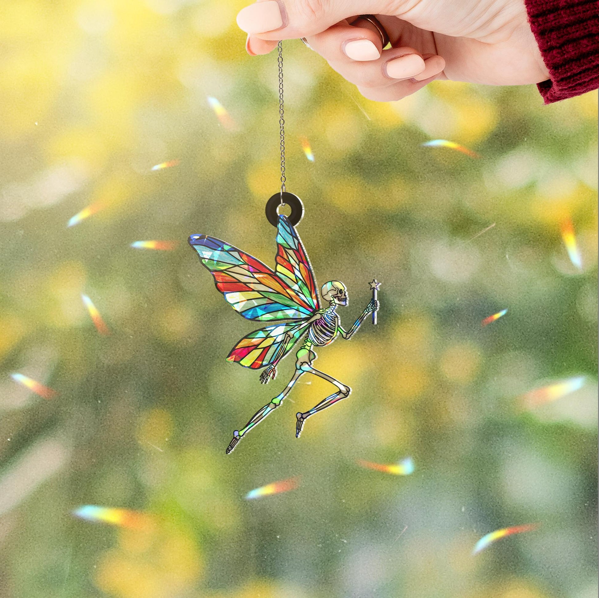 Fairy Skeleton Hologram Acrylic Window Hanging, Funny Skeleton Decor, Skeleton Lover Gift, Stocking Stuffer, Funny Home Decor, Glitter Decor