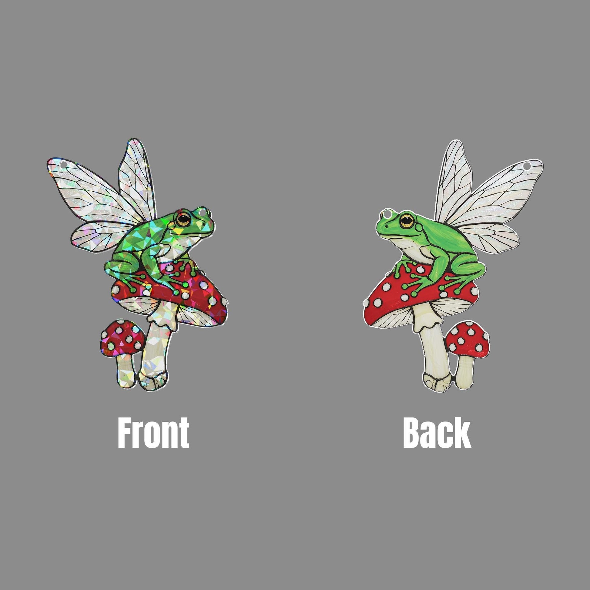 Fairy Frog On Mushroom Hologram Acrylic Window Decor, Cute Frog Decor, Vintage Frog Gift, Botanical Decor, Frog Lover Gift, Cottagecore Gift