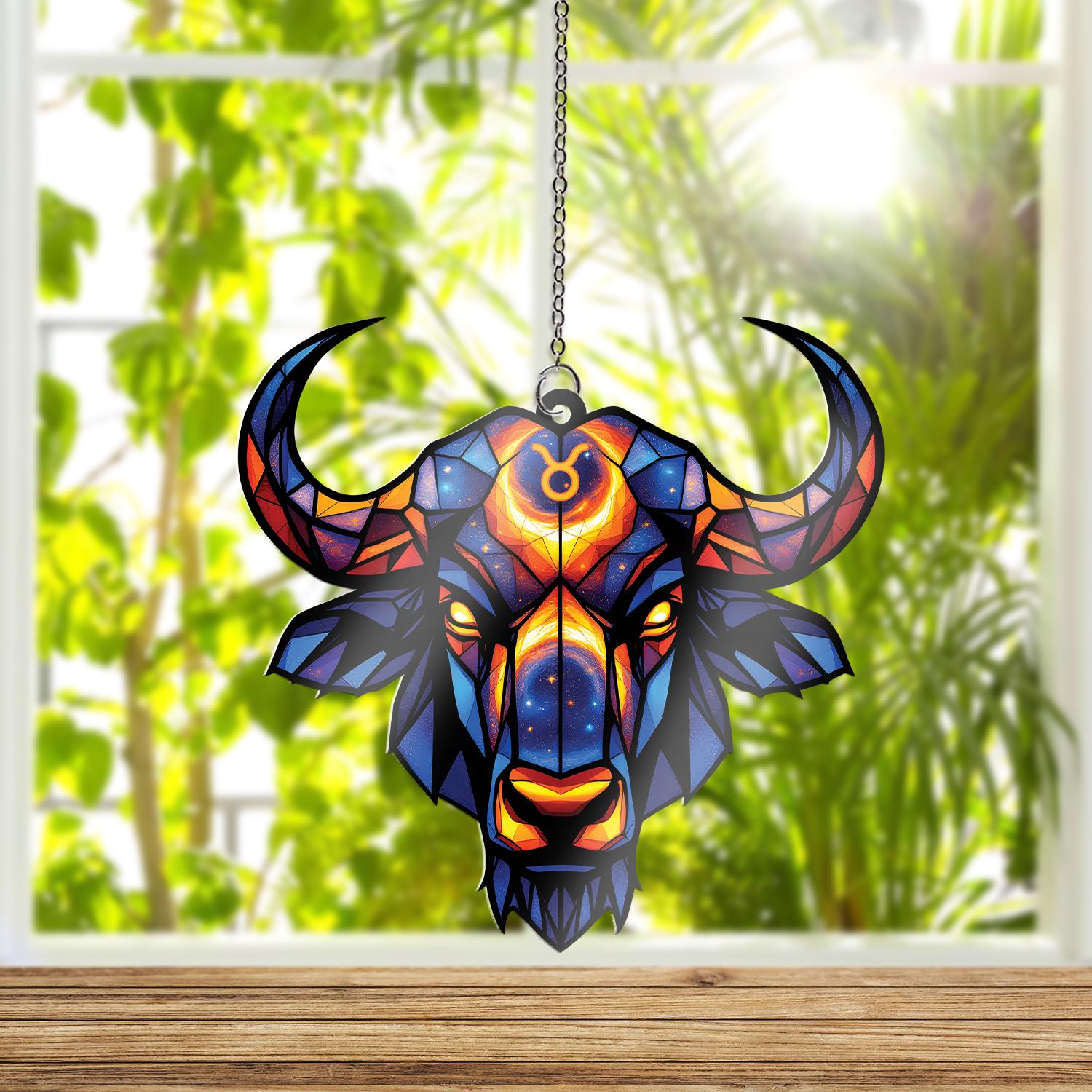 Taurus Zodiac Bull Acrylic Ornament, Geometric Celestial Window Hanging, Astrology Horoscope Gift, Gift For Her, Astrology Home Decor Gift
