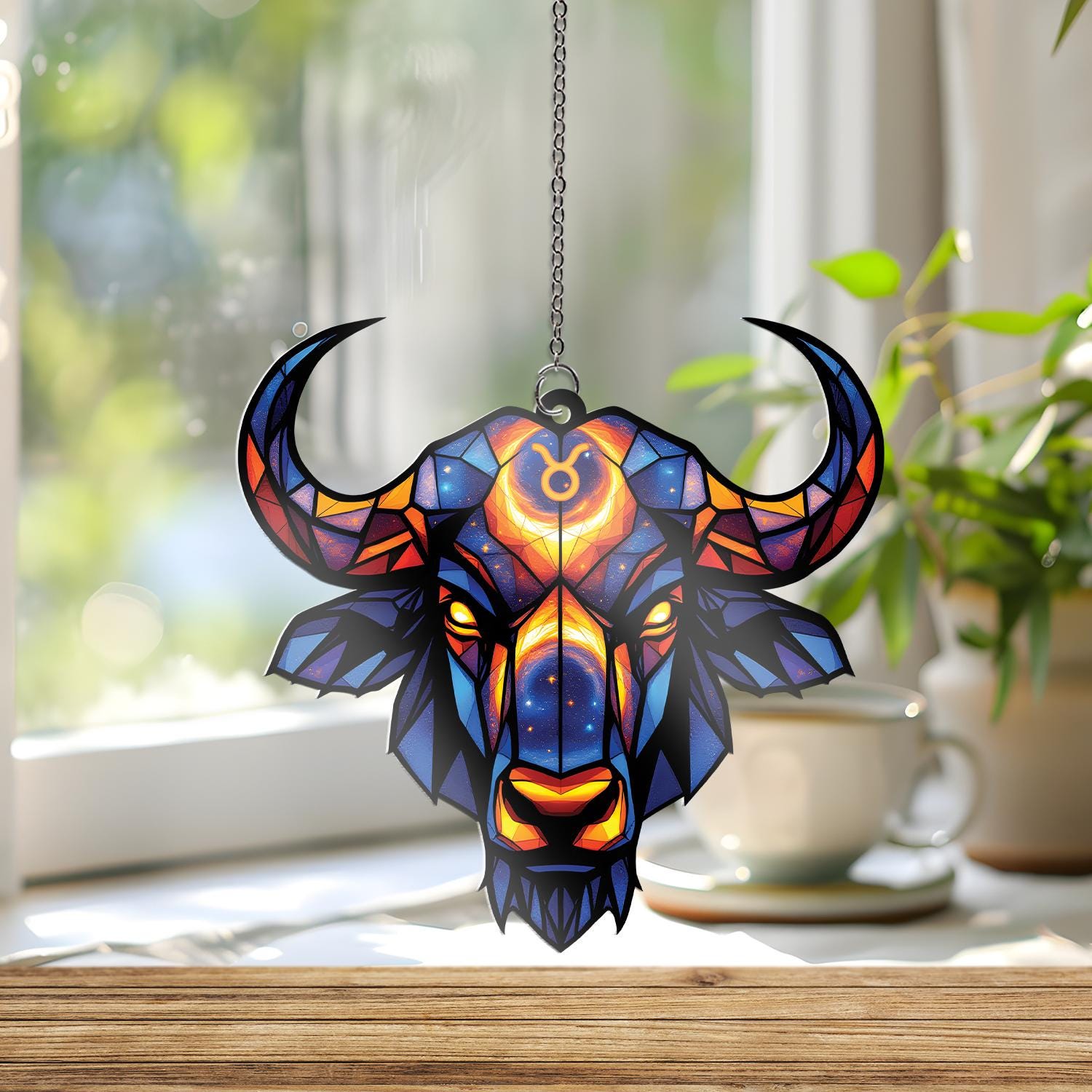 Taurus Zodiac Bull Acrylic Ornament, Geometric Celestial Window Hanging, Astrology Horoscope Gift, Gift For Her, Astrology Home Decor Gift