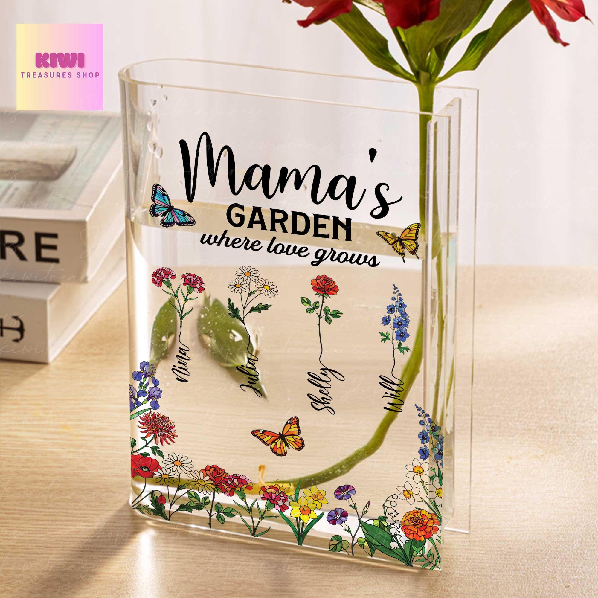 Personalized Acrylic Book Vase – Birth Month Flower Gift for Mom or Grandma, Mother’s Day Book Lover Keepsake, mom gift 2025