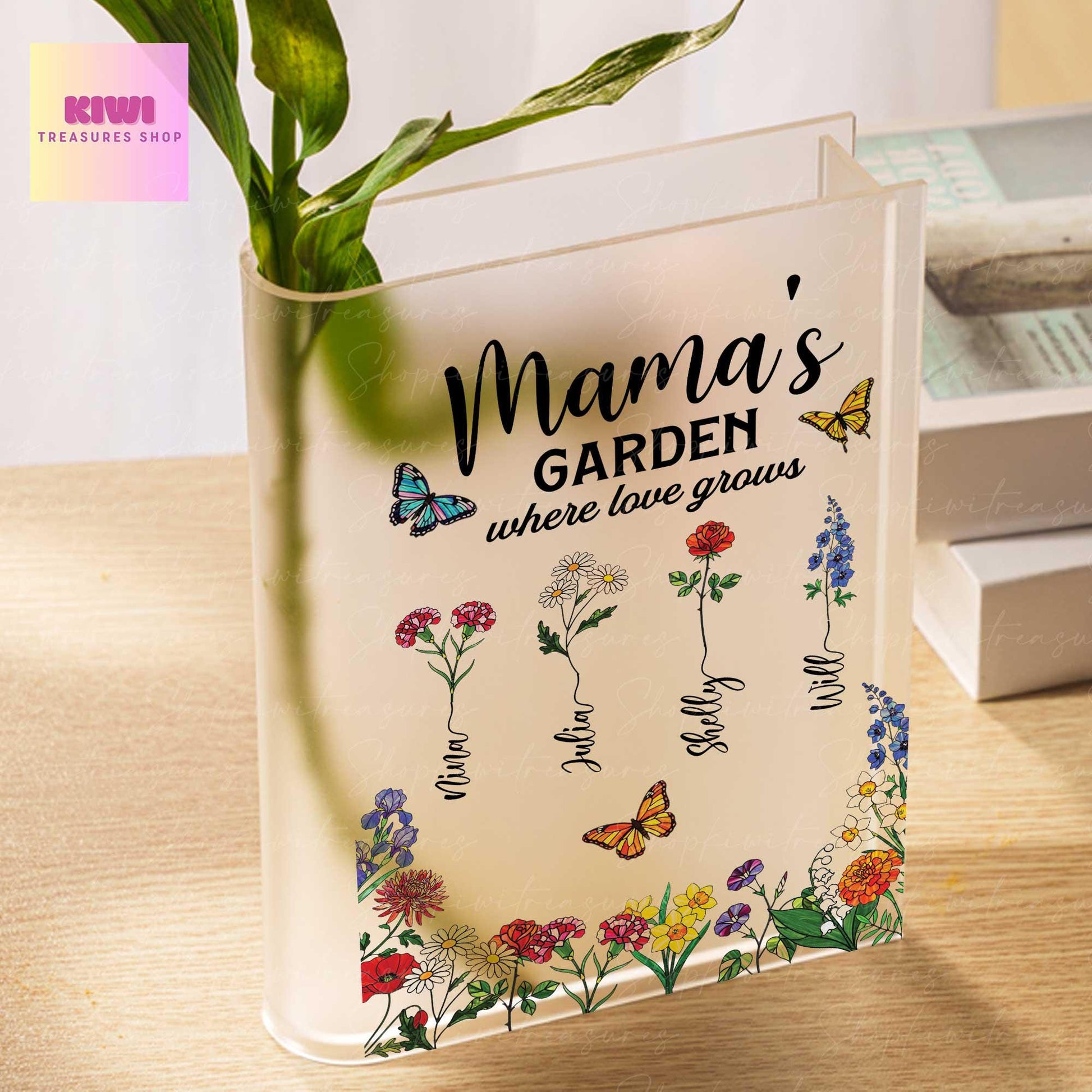 Personalized Acrylic Book Vase – Birth Month Flower Gift for Mom or Grandma, Mother’s Day Book Lover Keepsake, mom gift 2025