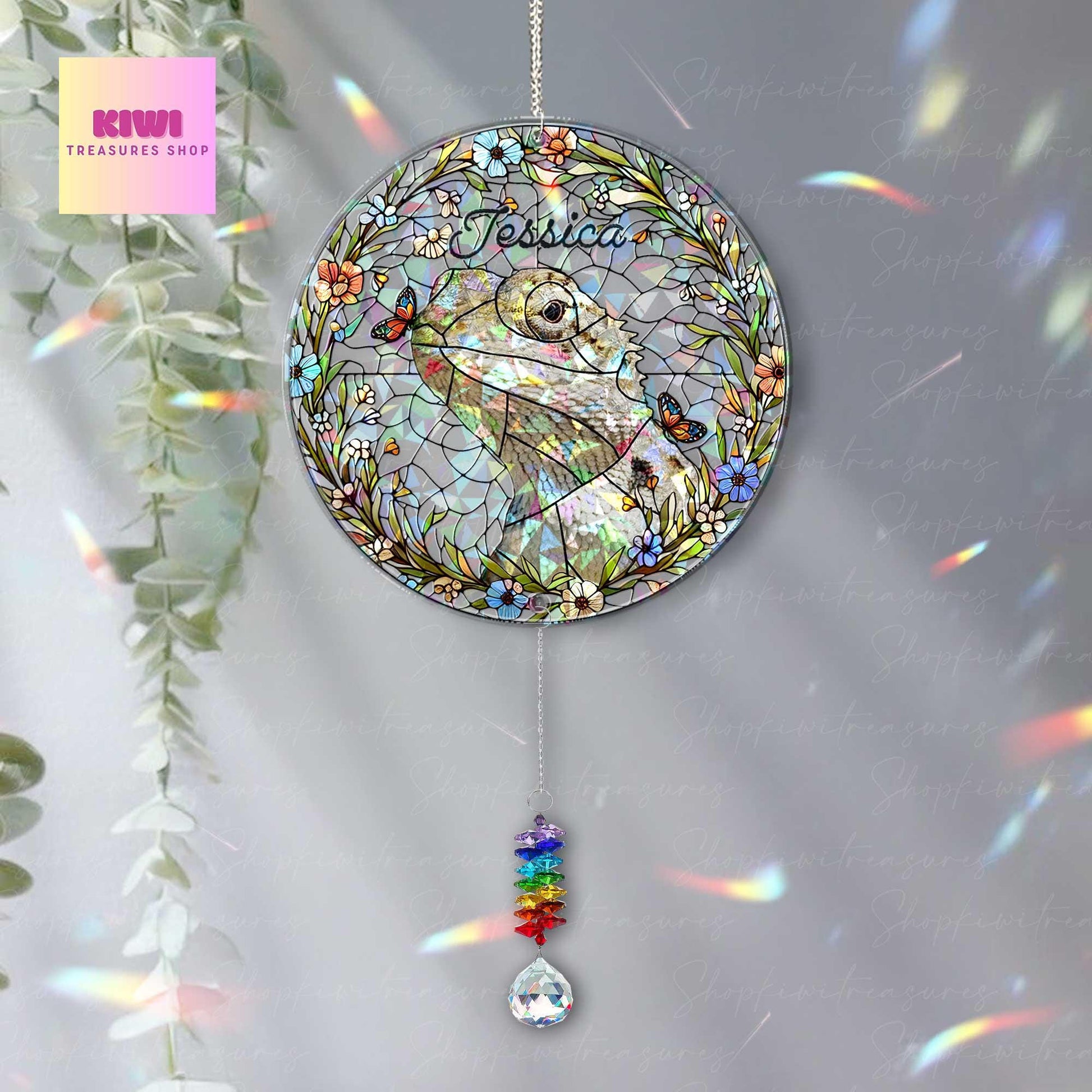 Bearded Dragon Memorial Suncatcher | Custom Pet Reptile Gift | Hologram Lizard Window Hanging | Mother's Day Gift for Pet Mom