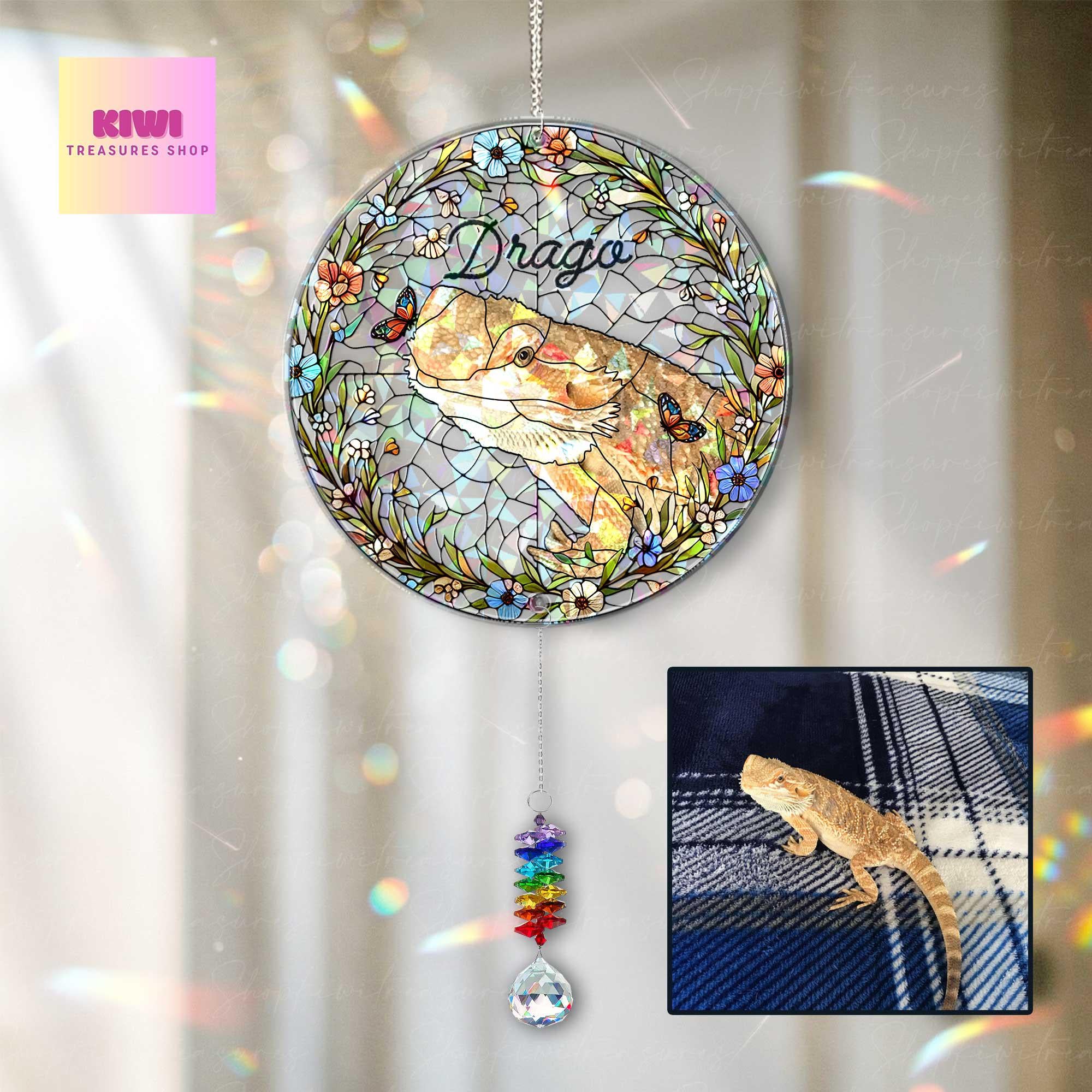 Bearded Dragon Memorial Suncatcher | Custom Pet Reptile Gift | Hologram Lizard Window Hanging | Mother's Day Gift for Pet Mom