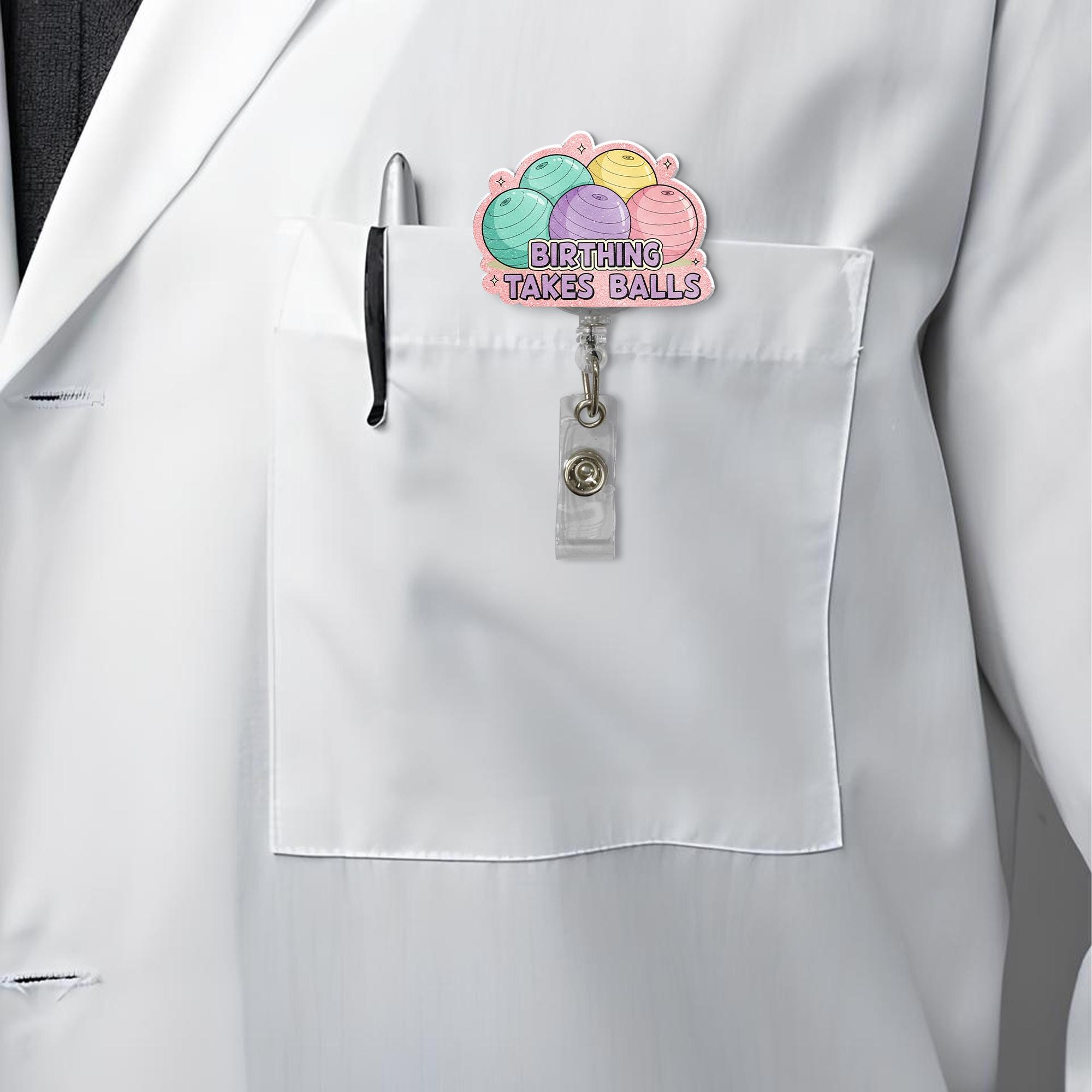 Birthing Takes Balls Badge Reel, Labor And Delivery Nurse Gift, Rn Id Holder, Midwife Badge Reel, Peanut Ball Gift, Funny Gift Idea, Ld Crew