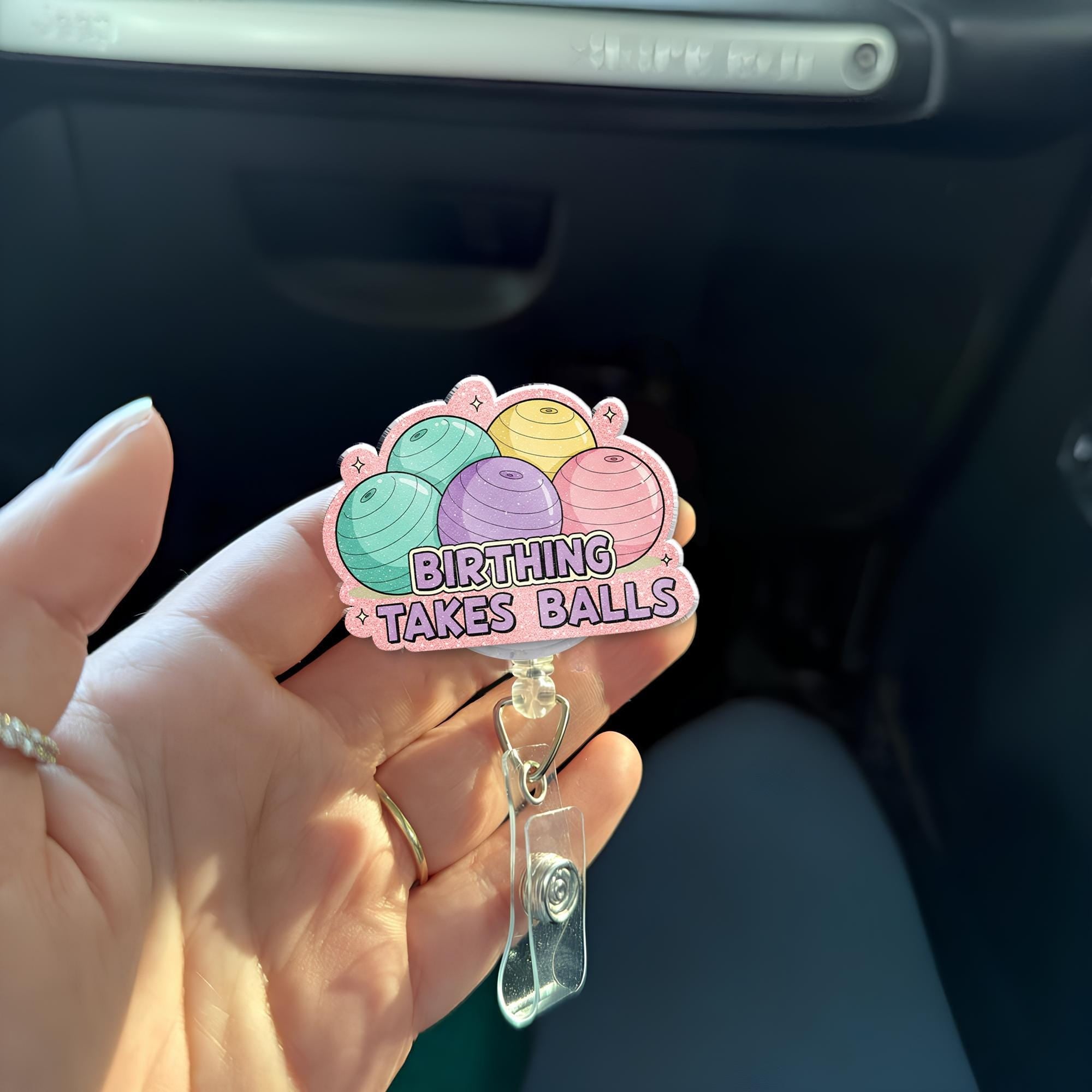 Birthing Takes Balls Badge Reel, Labor And Delivery Nurse Gift, Rn Id Holder, Midwife Badge Reel, Peanut Ball Gift, Funny Gift Idea, Ld Crew