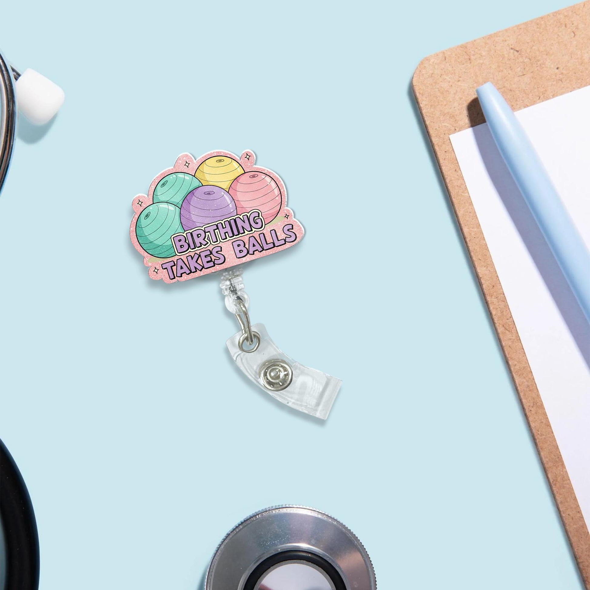 Birthing Takes Balls Badge Reel, Labor And Delivery Nurse Gift, Rn Id Holder, Midwife Badge Reel, Peanut Ball Gift, Funny Gift Idea, Ld Crew