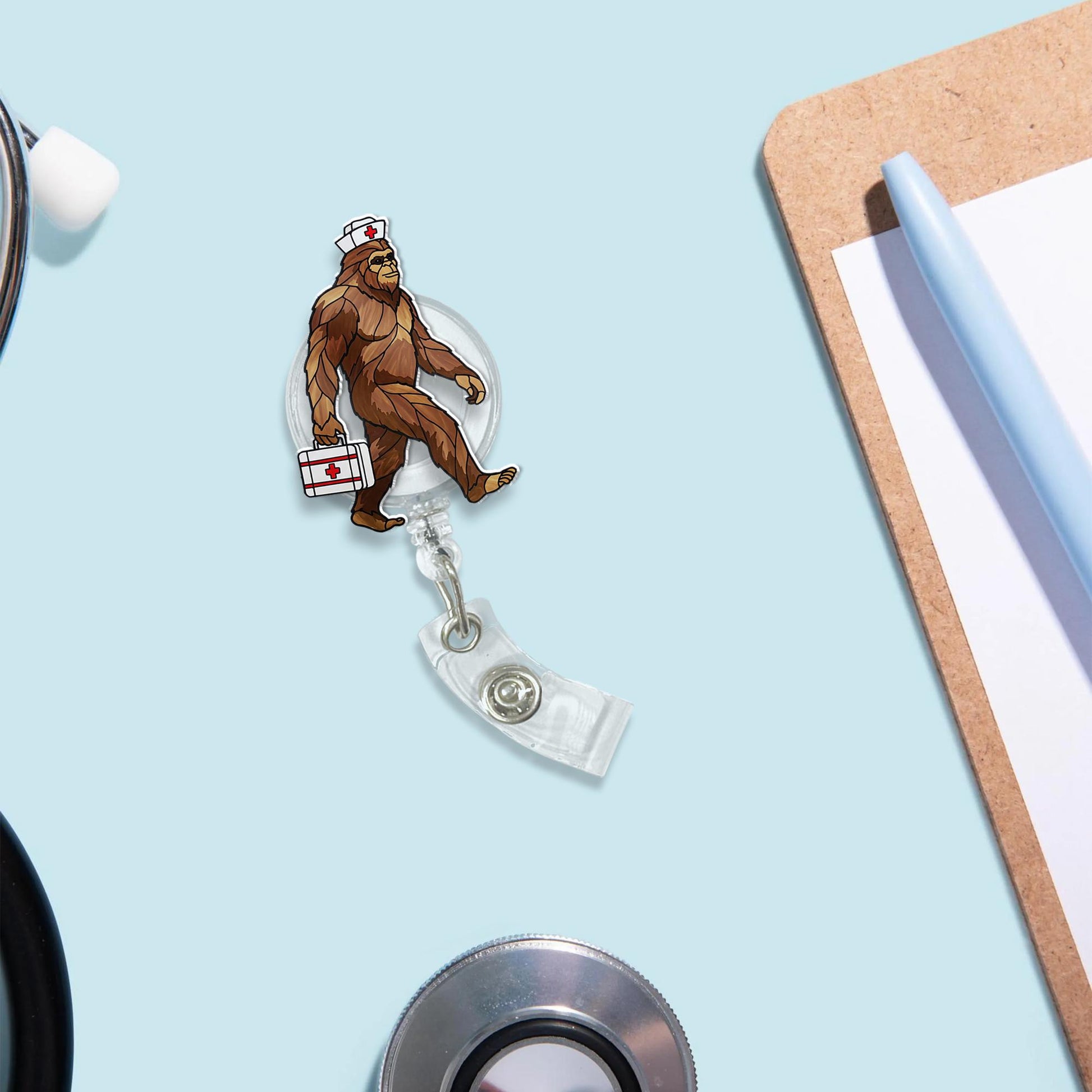 EMS Bigfoot Nurse Badge Reel, Funny Ems Emt Gift, Ems Crew Badge, Bigfoot Lover Gift, RN id Holder, ED Nurse Gift, Gift For Nurse, Emt Gift