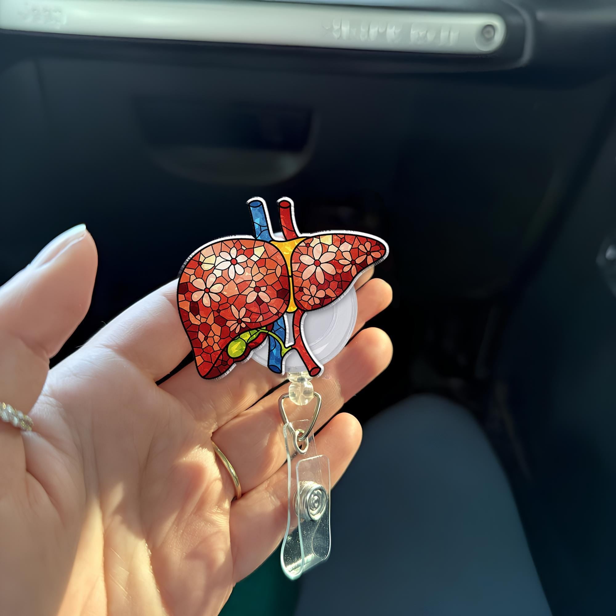 Floral Liver Badge Reel, Gastroenterologist Gift, Rn Nurse ID holder, Nurse Gift Idea, Doctor Badge Reel, Medical ID Holder, Retractable