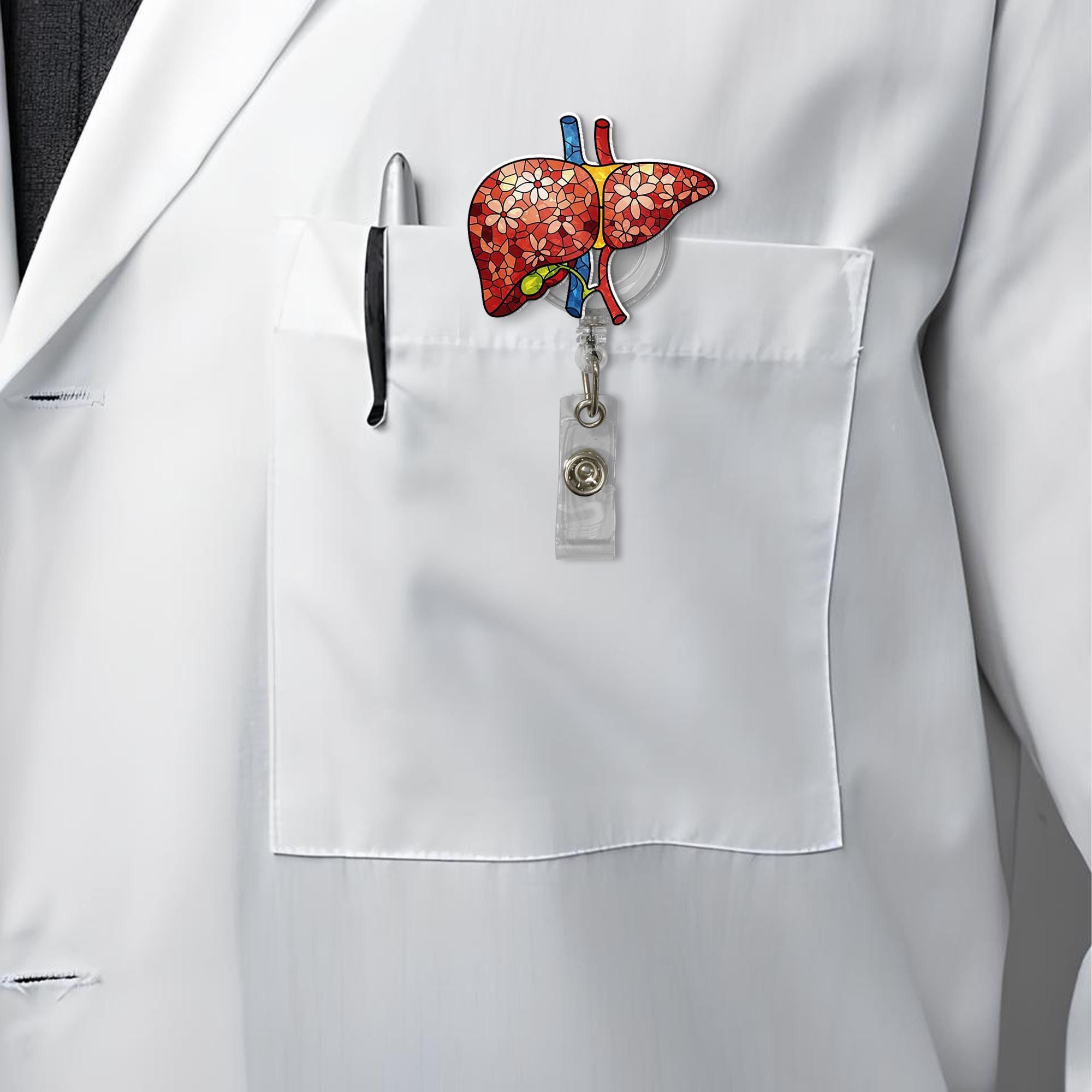 Floral Liver Badge Reel, Gastroenterologist Gift, Rn Nurse ID holder, Nurse Gift Idea, Doctor Badge Reel, Medical ID Holder, Retractable