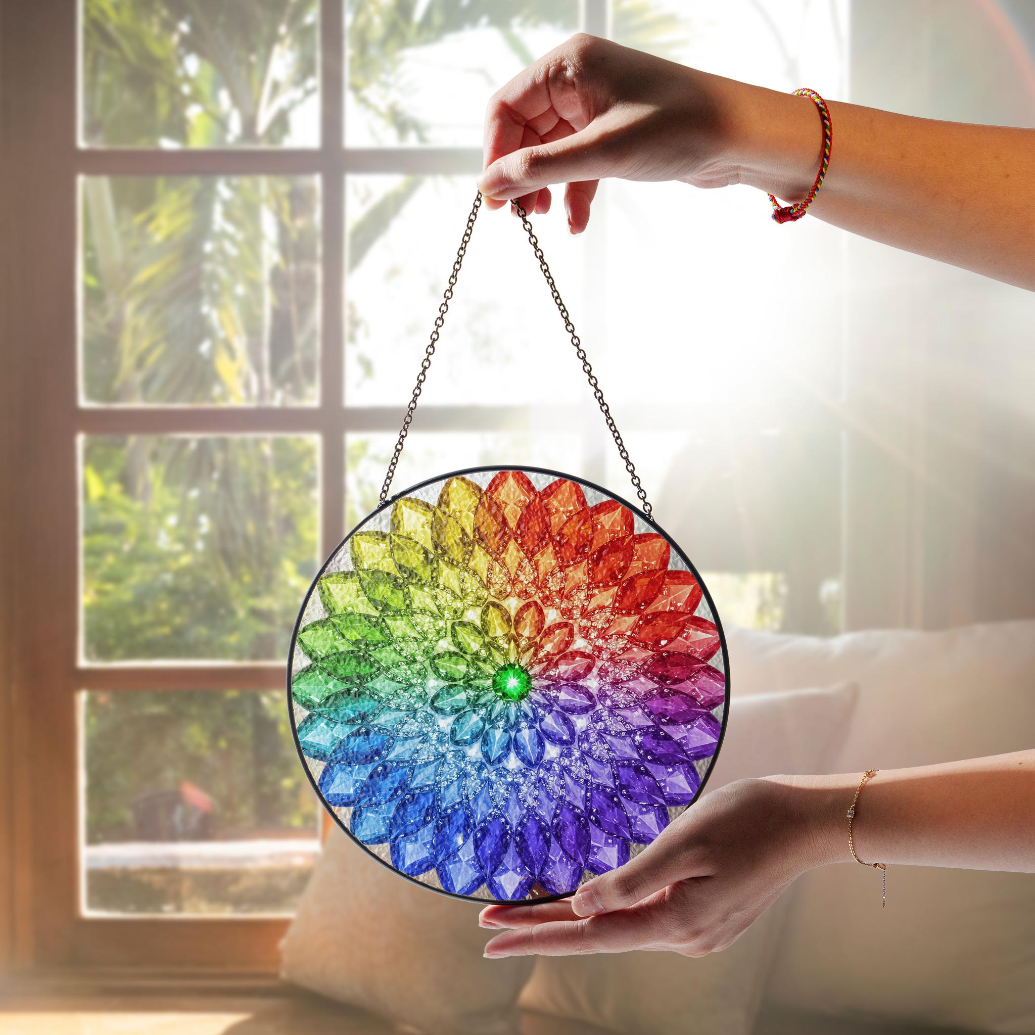 Mandala GLASS Suncatcher, Mandala Decor, Namaste Yoga Decor, Meditation Suncatcher, Spiritual Healing Gifts, Boho Decor, Energy Healing