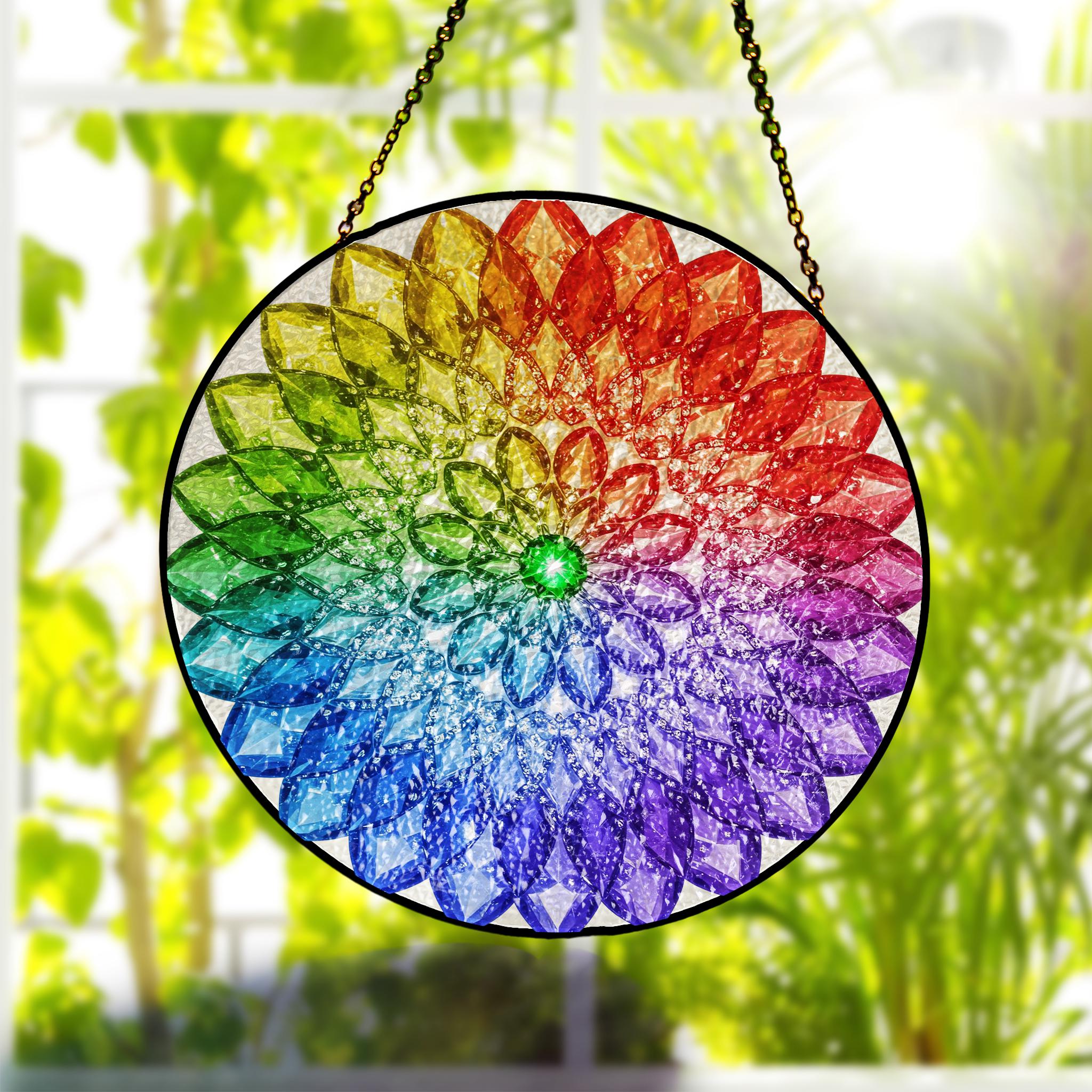 Mandala GLASS Suncatcher, Mandala Decor, Namaste Yoga Decor, Meditation Suncatcher, Spiritual Healing Gifts, Boho Decor, Energy Healing