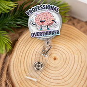 Professional Overthinker Badge Reel, Funny Brain Retractable ID Holder Cute Humorous Gift for Nurse Teacher Student Office Worker Anxiety