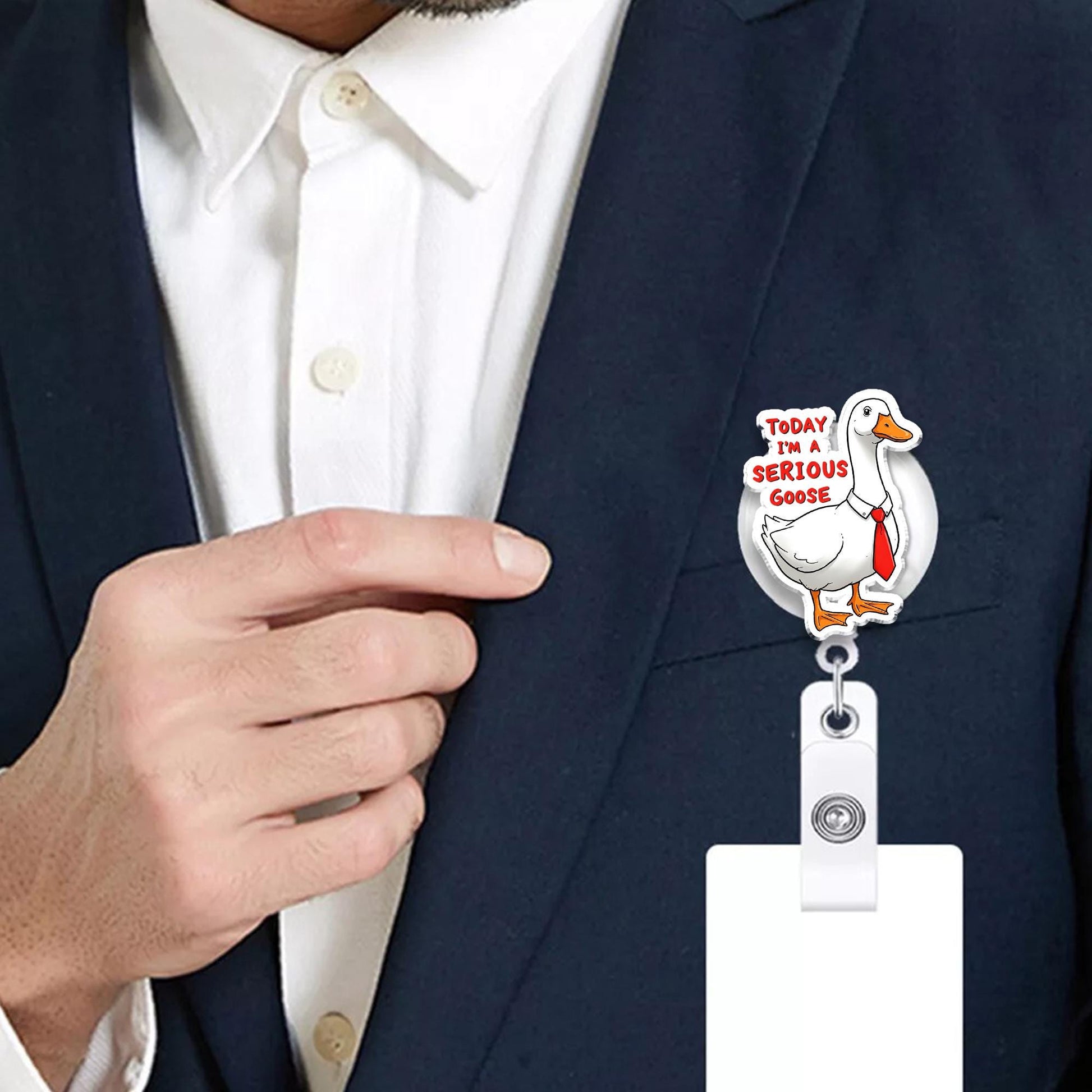Serious Goose Badge Reel, Funny Duck With Tie ID Holder, Today I'm Serious Quote Retractable Nurse Teacher Office Humor Gift Accessory