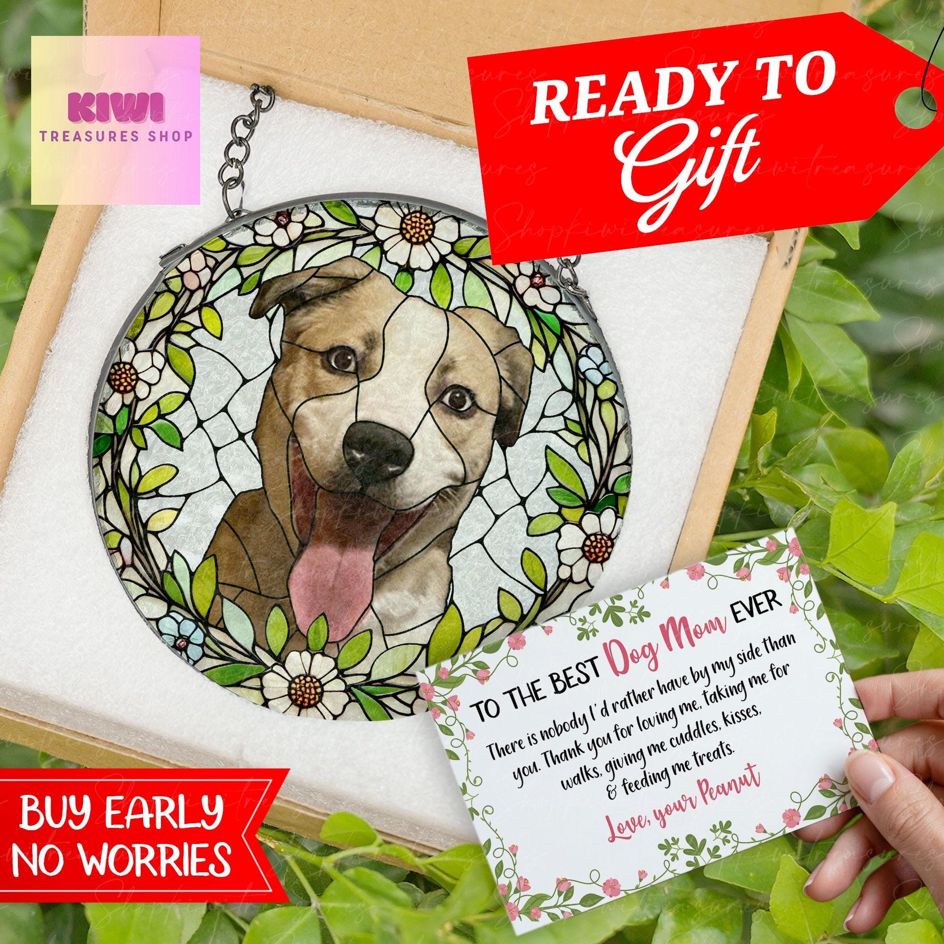 Mother's day special gift 2025 - Custom Dog Portrait Glass Suncatcher, Glass Dog Memorial, Custom Dog Portrait from Photo, glass dog