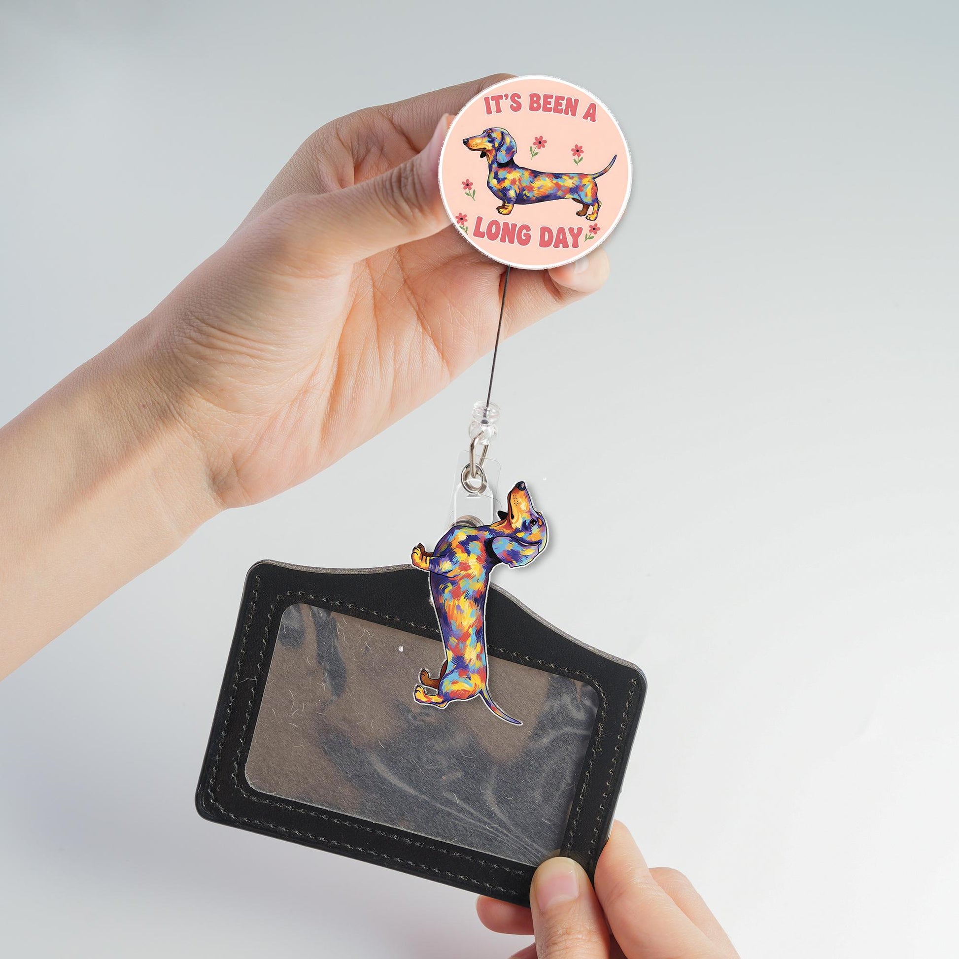 It's Been A Long Day Dachshund Badge Reel, Funny Dog Retractable ID Holder, Colorful Dog Name Tag, Work Office Accessory, Nurse Doctor Gift