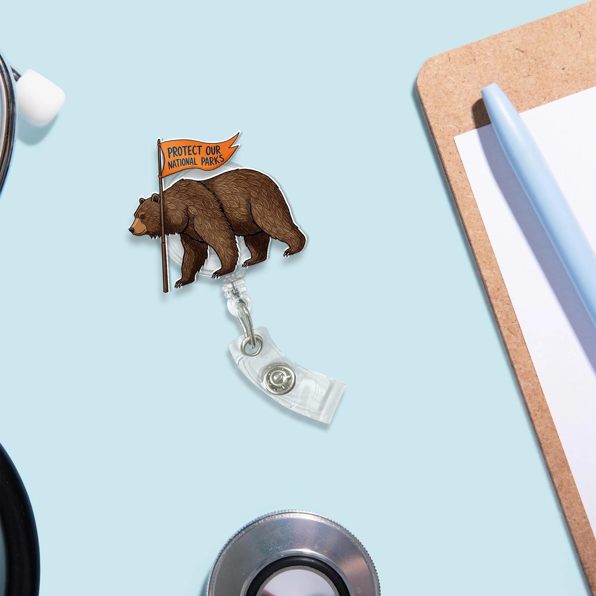 Protect Our National Parks Badge Reel, Bear Badge Reel, Nurse Gift, Gift for Hikers and Campers, National Park Badge Reel, Protect Our Parks