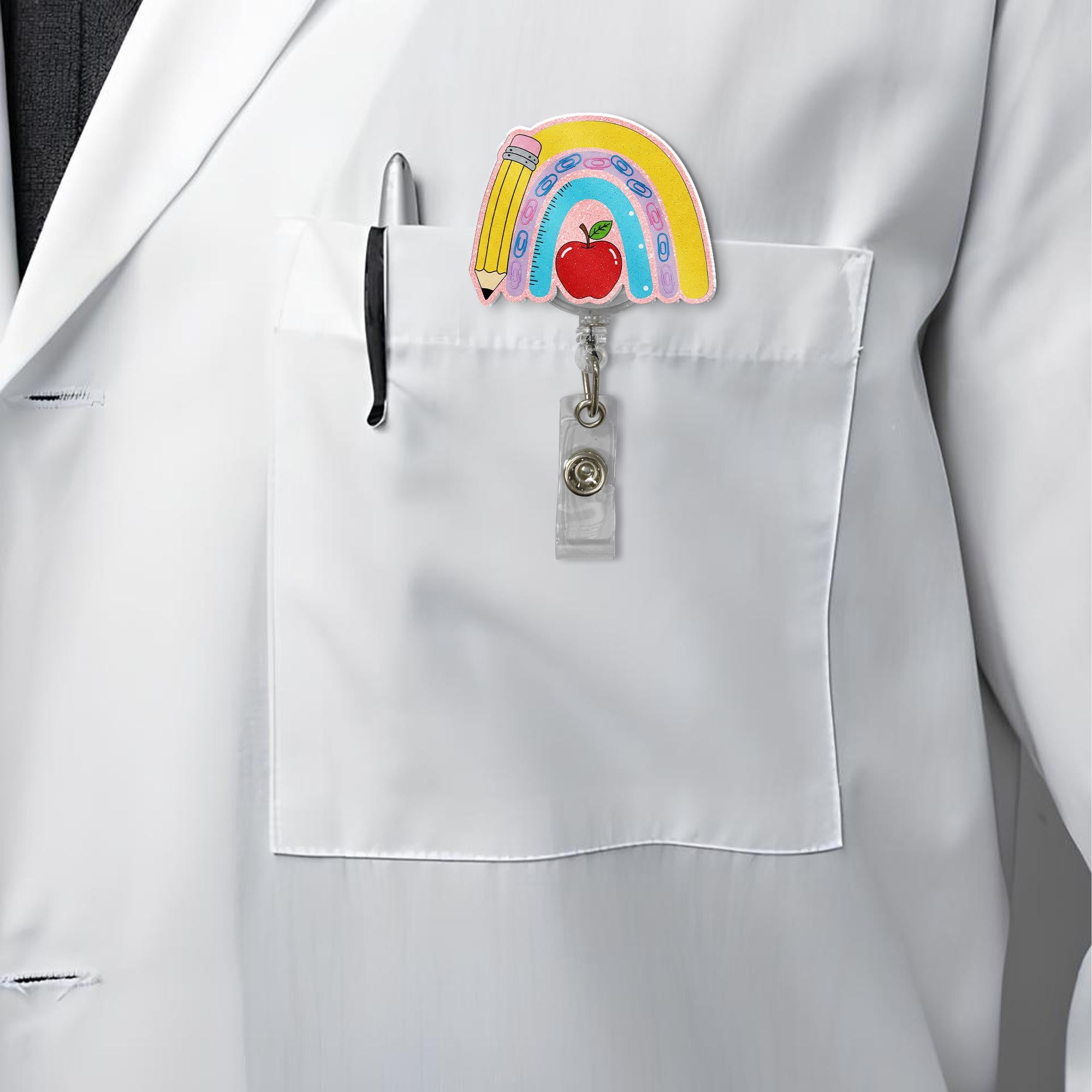 Rainbow Teacher Badge Reel, Teacher Badge Reel, Boho Rainbow Teacher Glitter ID Holder, Teacher Appreciation Badge Reel, Gift for Teacher