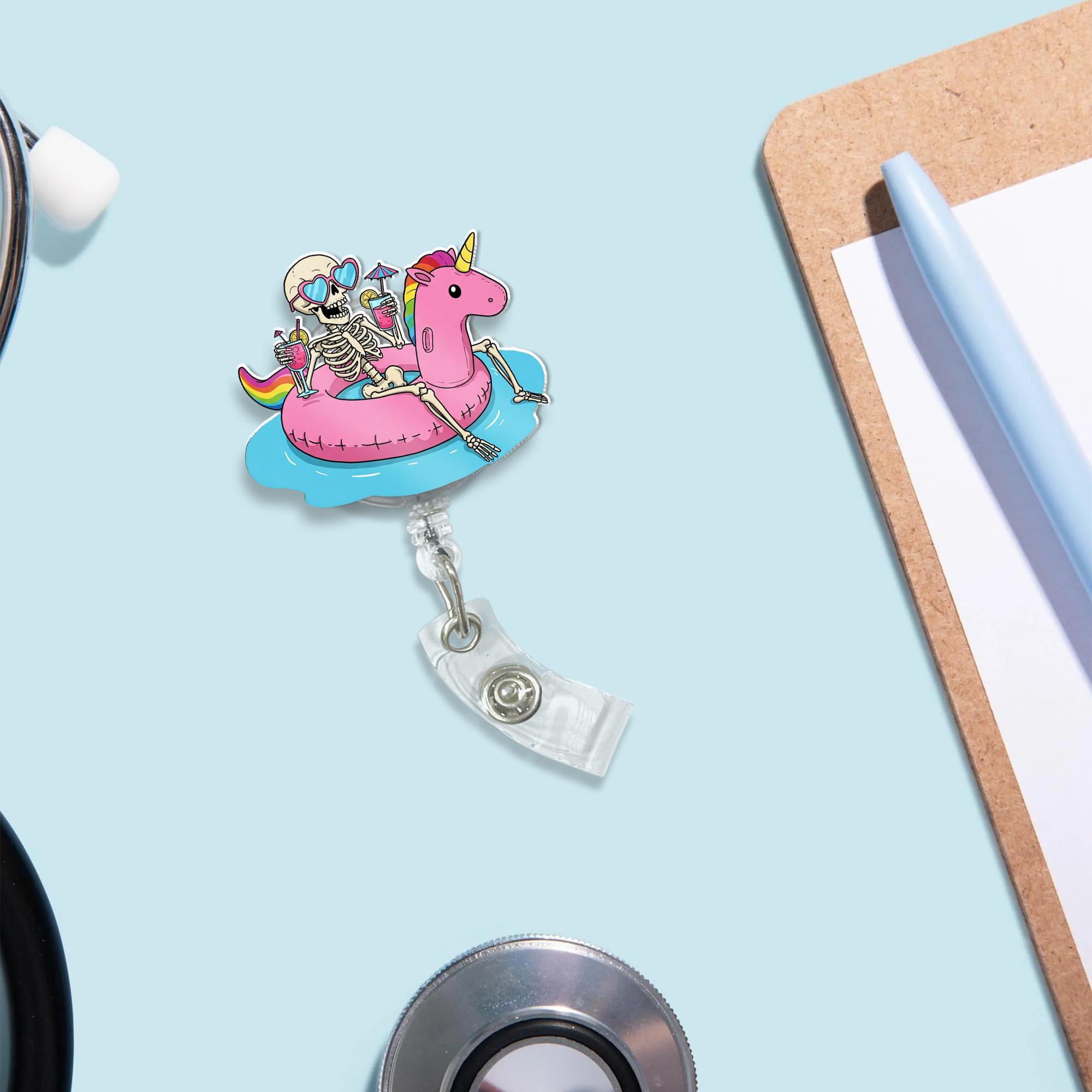 Funny Summer Skeleton Badge Reel, Acrylic Skelton Badge Reel, Skeleton In Float Badge Lanyard, Nurse Gift, Teacher Lanyard