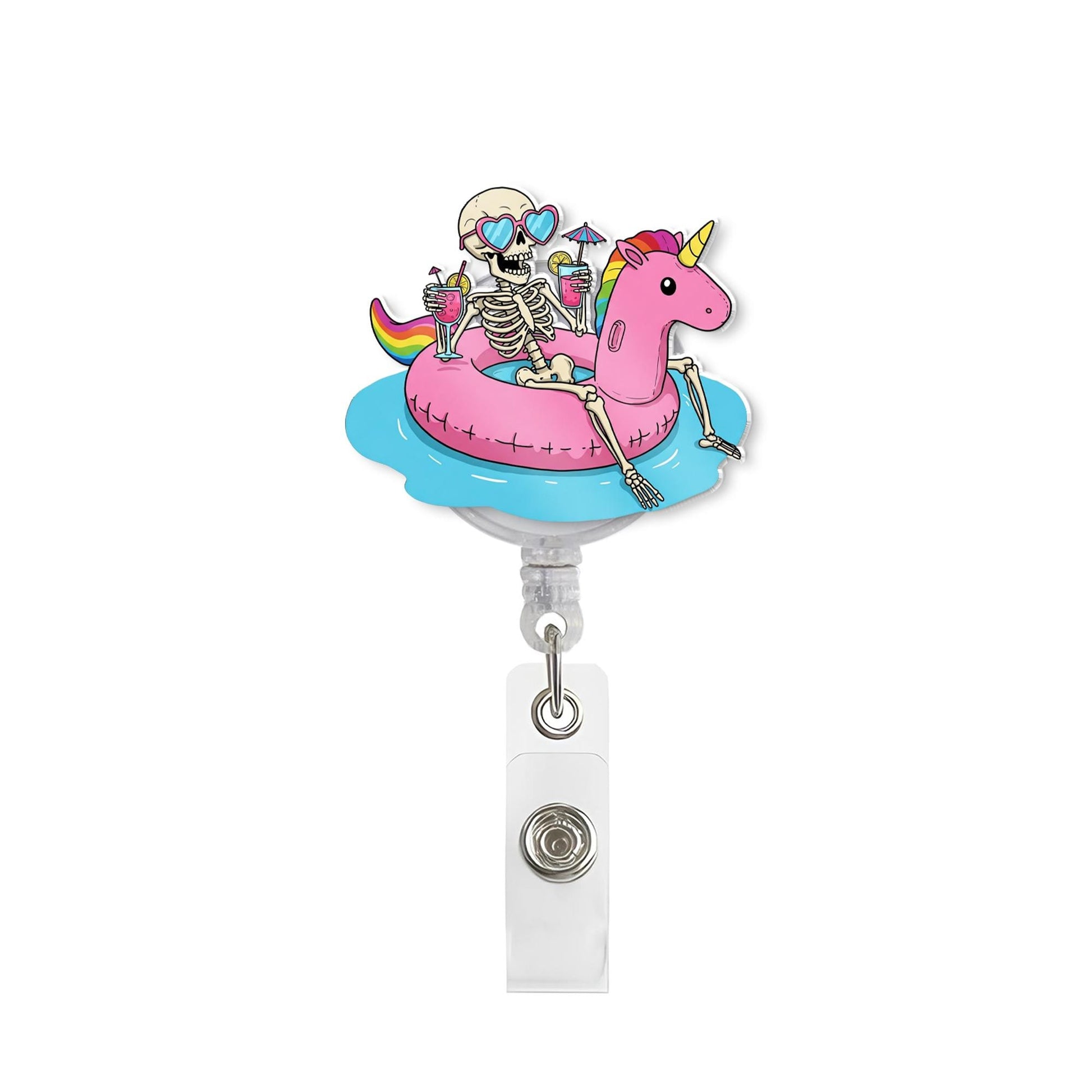 Funny Summer Skeleton Badge Reel, Acrylic Skelton Badge Reel, Skeleton In Float Badge Lanyard, Nurse Gift, Teacher Lanyard