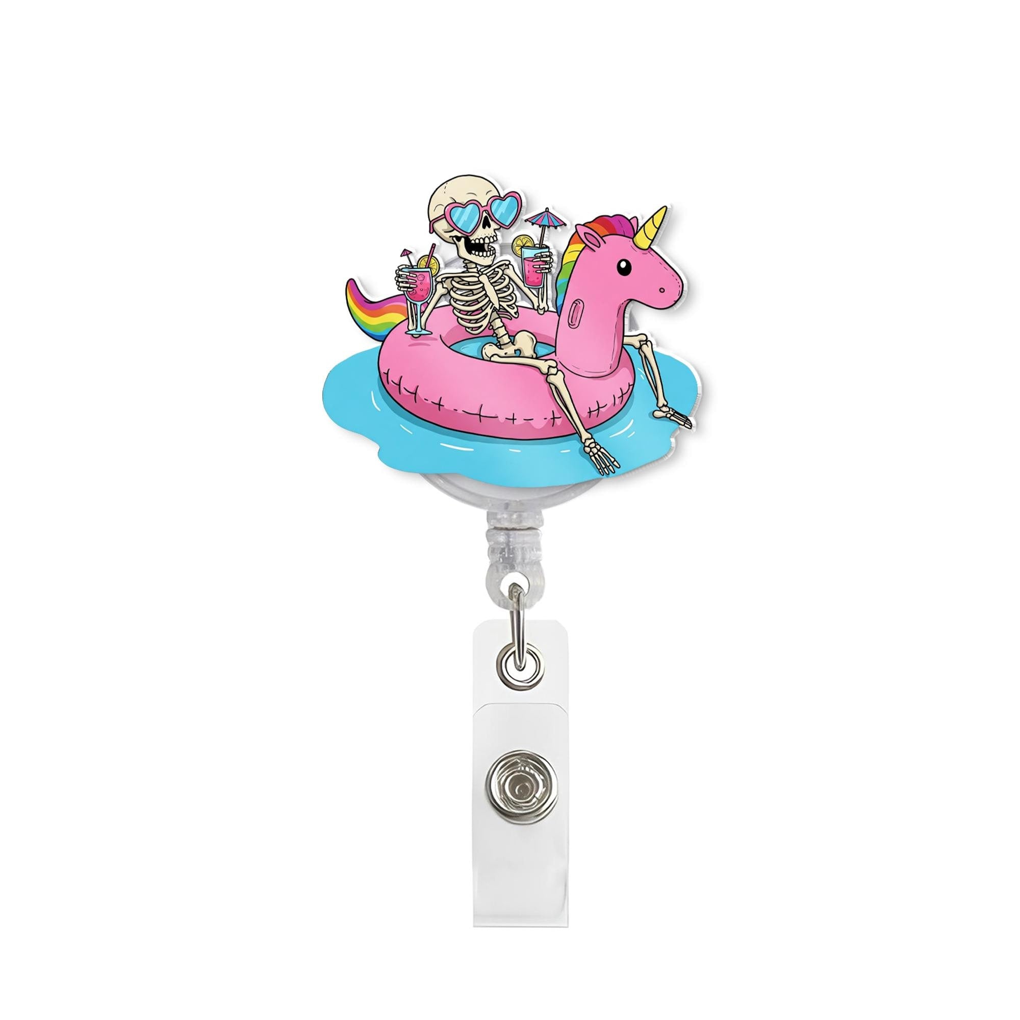 Funny Summer Skeleton Badge Reel, Acrylic Skelton Badge Reel, Skeleton In Float Badge Lanyard, Nurse Gift, Teacher Lanyard