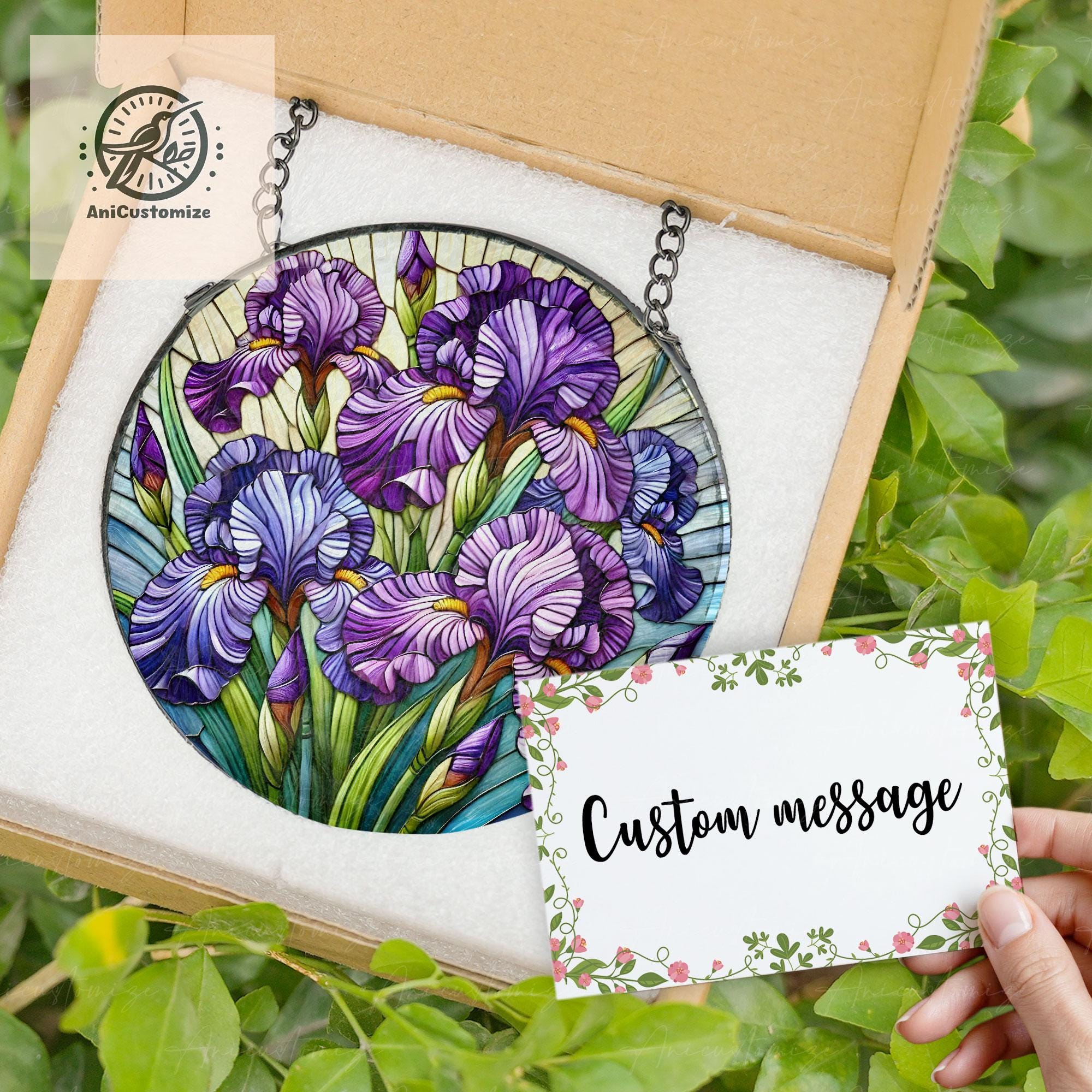 Purple Iris GLASS Decor, Mothers Day Gift, Gift For Mom, Mothers Day 2025, Iris Flower Decor,Iris Flower Gift