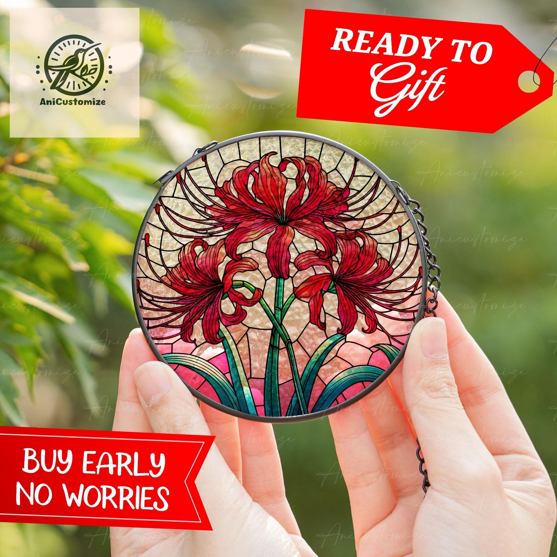 Red Spider Lily Flower GLASS, Spider Lily Suncatcher, Mother's Day 2025 Gift, Gift For Mom, Flower Lover