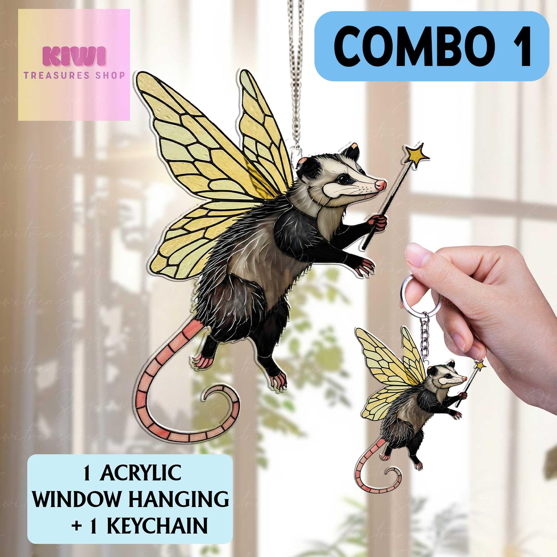 Special gift set 2025 Cute fairy Opossum Acrylic Window Hanging, Opossum Window Art, Godpossum Decor, Stay Trashy, feral mom