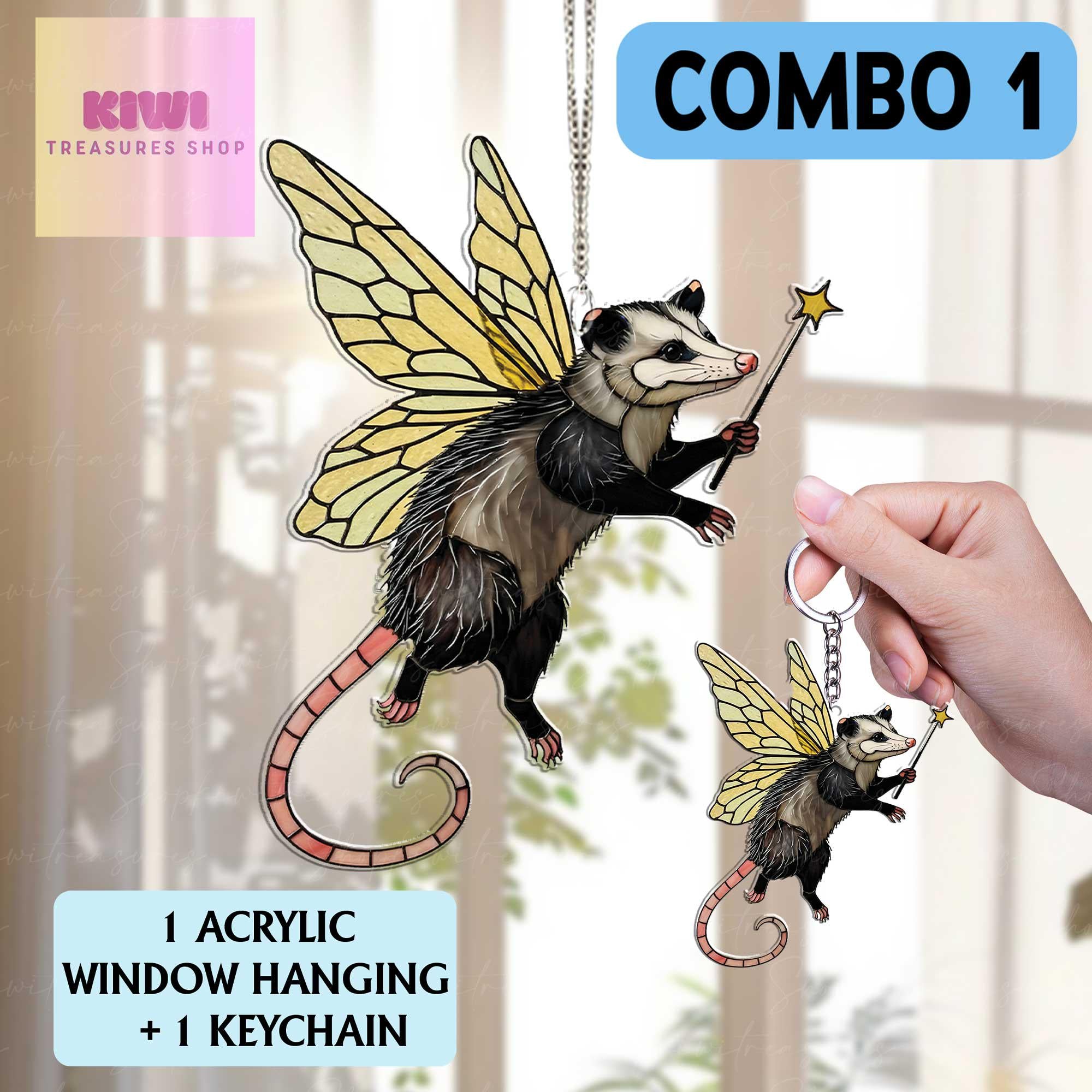 Special gift set 2025 Cute fairy Opossum Acrylic Window Hanging, Opossum Window Art, Godpossum Decor, Stay Trashy, feral mom