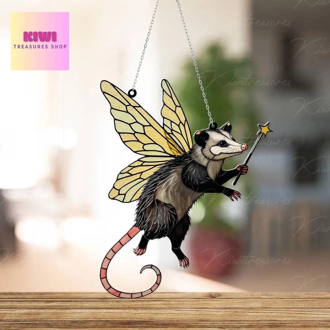Special gift set 2025 Cute fairy Opossum Acrylic Window Hanging, Opossum Window Art, Godpossum Decor, Stay Trashy, feral mom