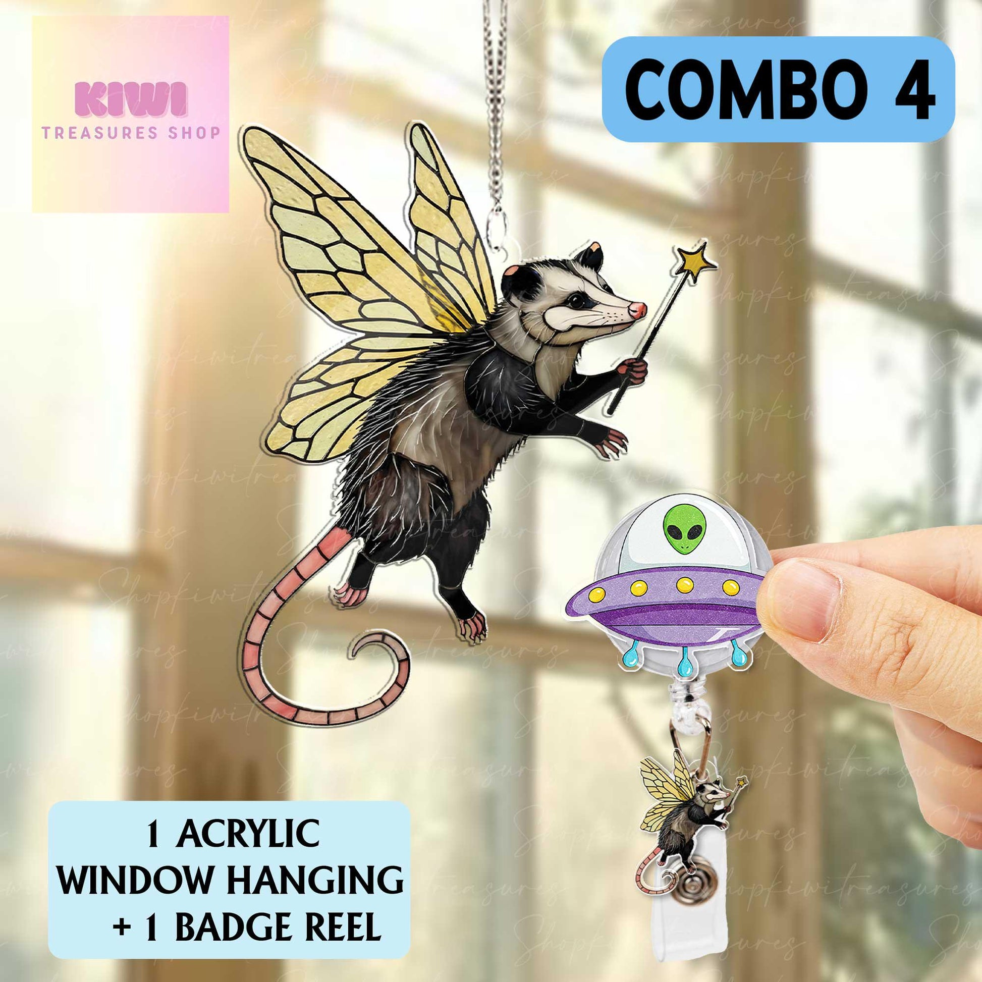 Special gift set 2025 Cute fairy Opossum Acrylic Window Hanging, Opossum Window Art, Godpossum Decor, Stay Trashy, feral mom